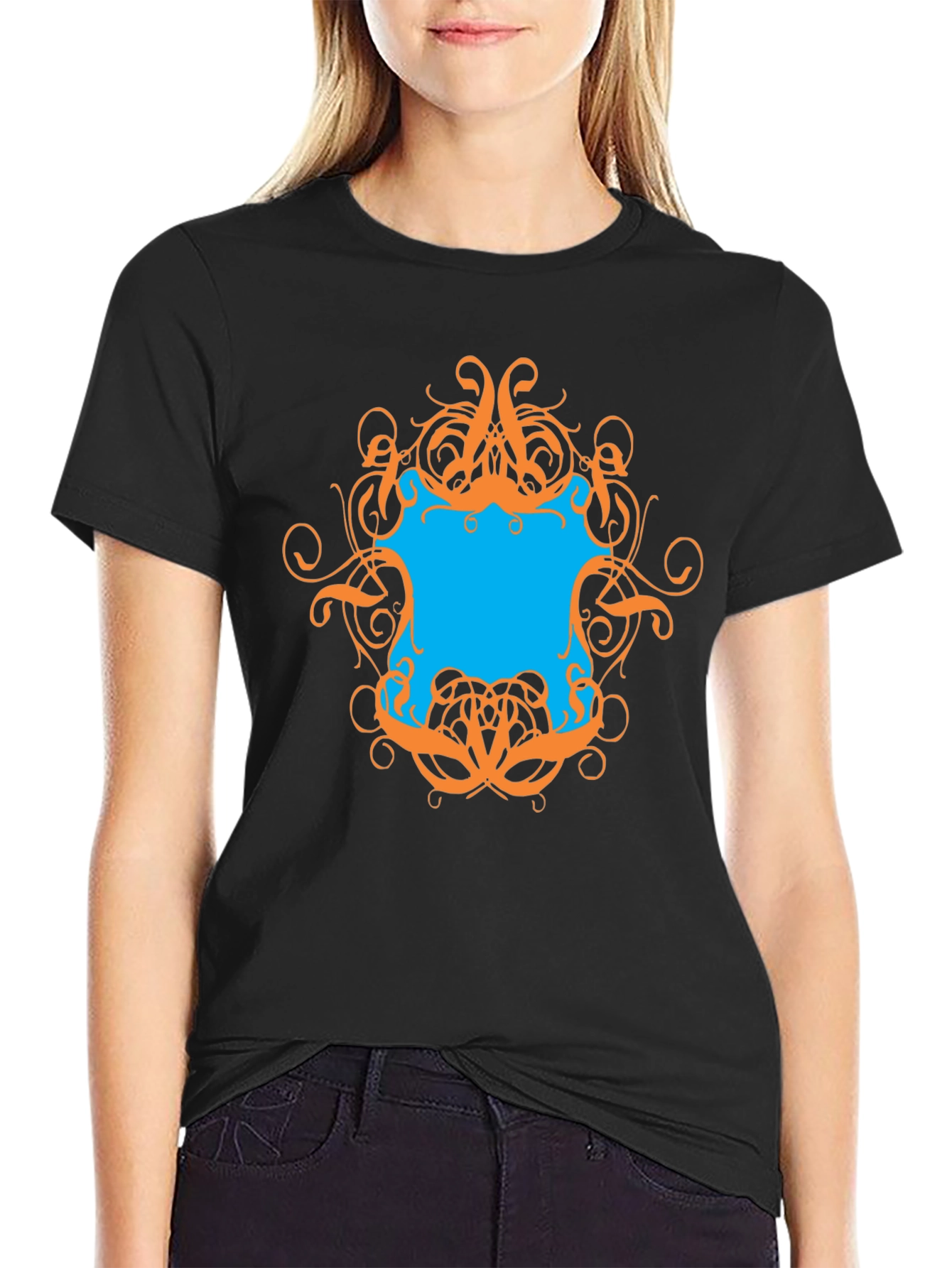 Black Graphic Tee - Black T-Shirt with Ornamental Design view 2