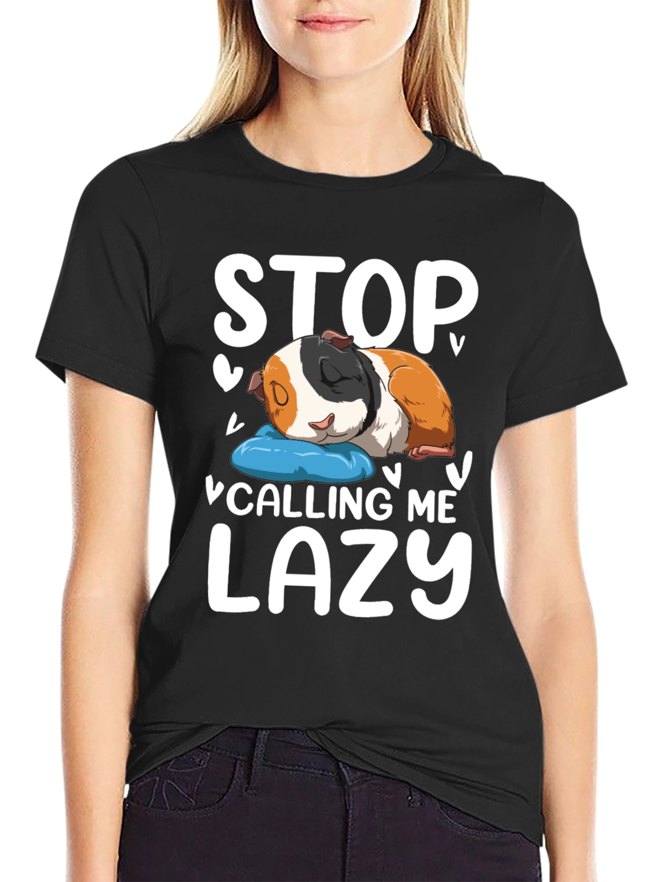 Black Stop Calling Me Lazy Guinea Pig T-Shirt view 2