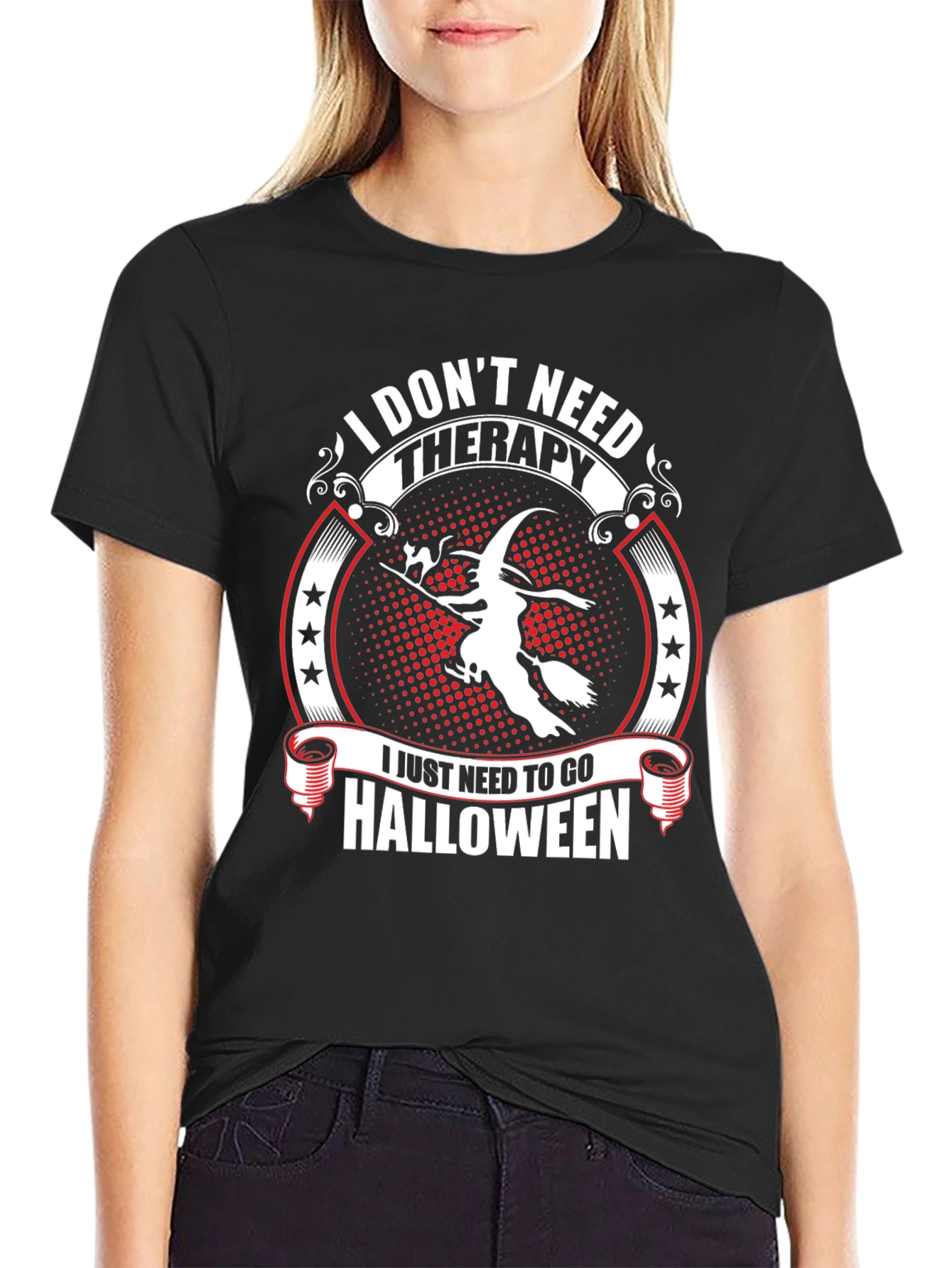 Black Halloween Witch T-Shirt - No Therapy Needed view 2