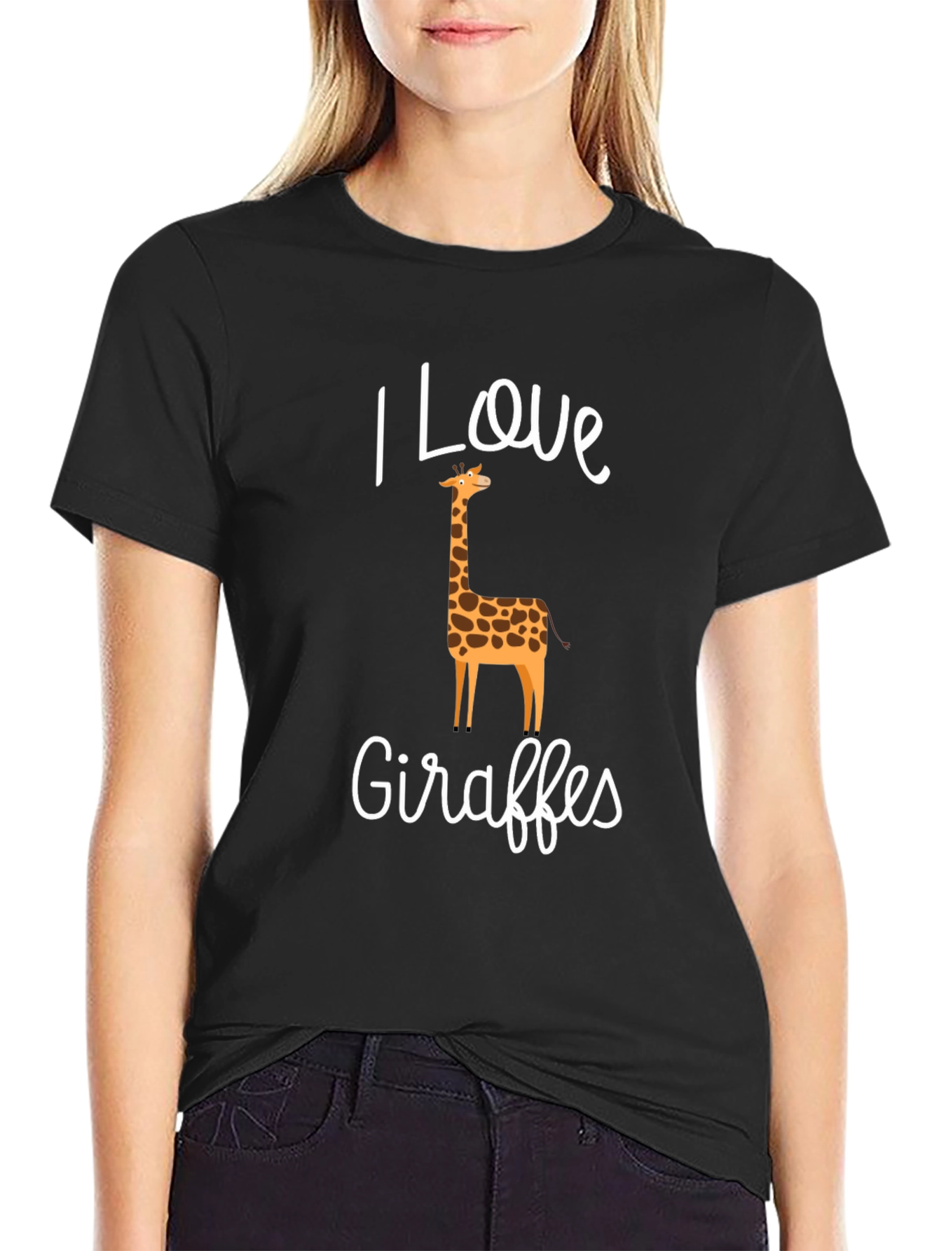 Black I Love Giraffes Graphic T-Shirt - Black Crew Neck Tee view 2