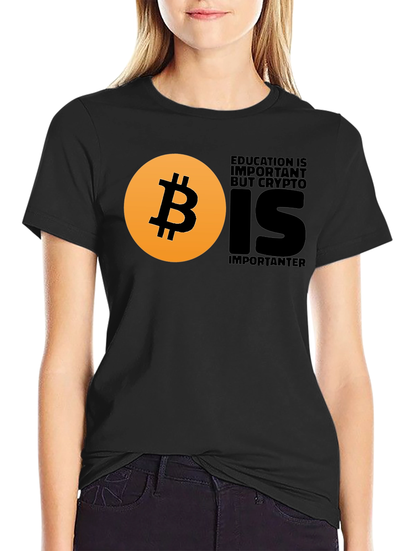 Black Crypto Education T-Shirt - Bitcoin Design view 2