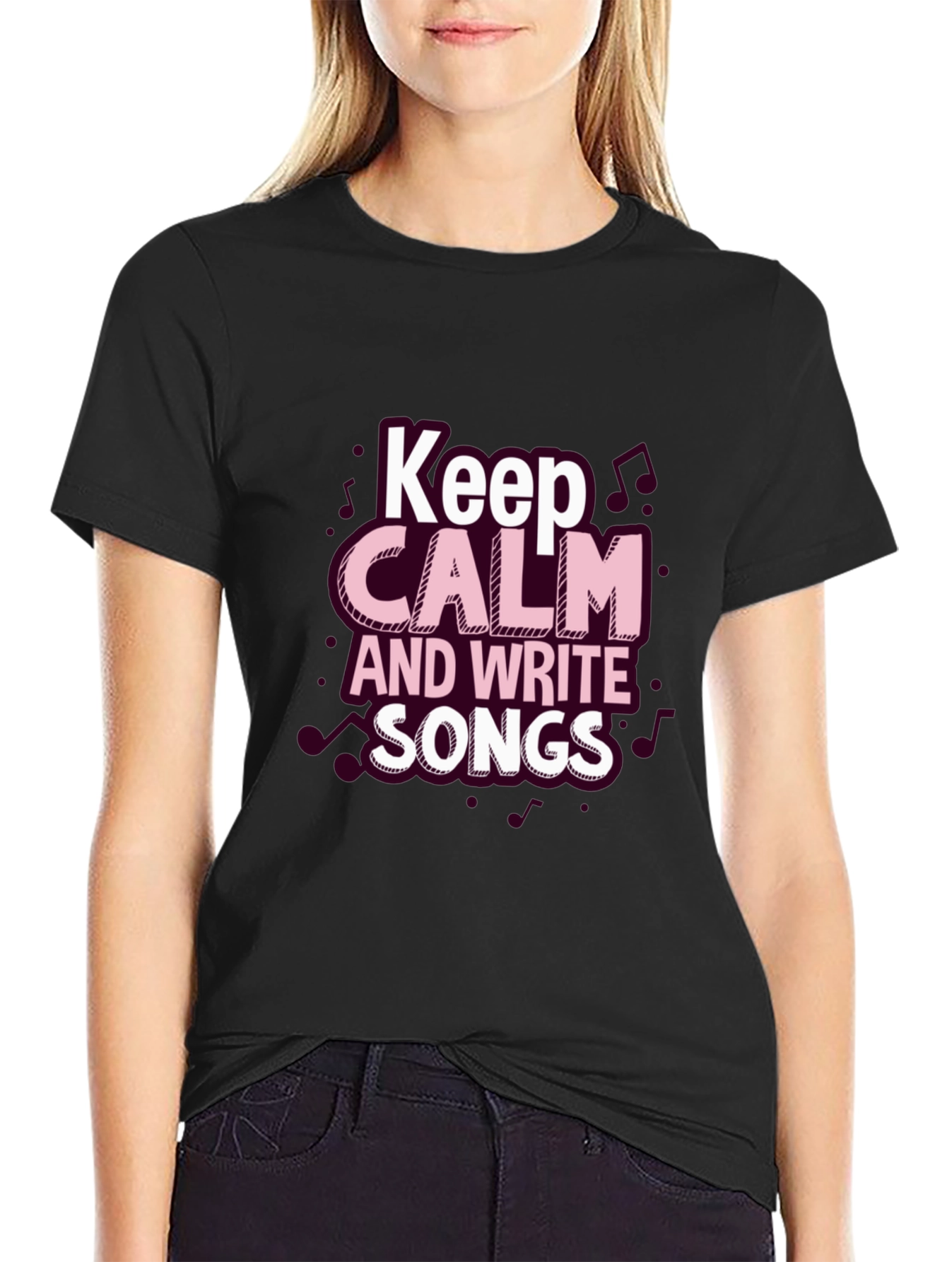 Black Keep Calm & Write Songs Black T-Shirt view 2