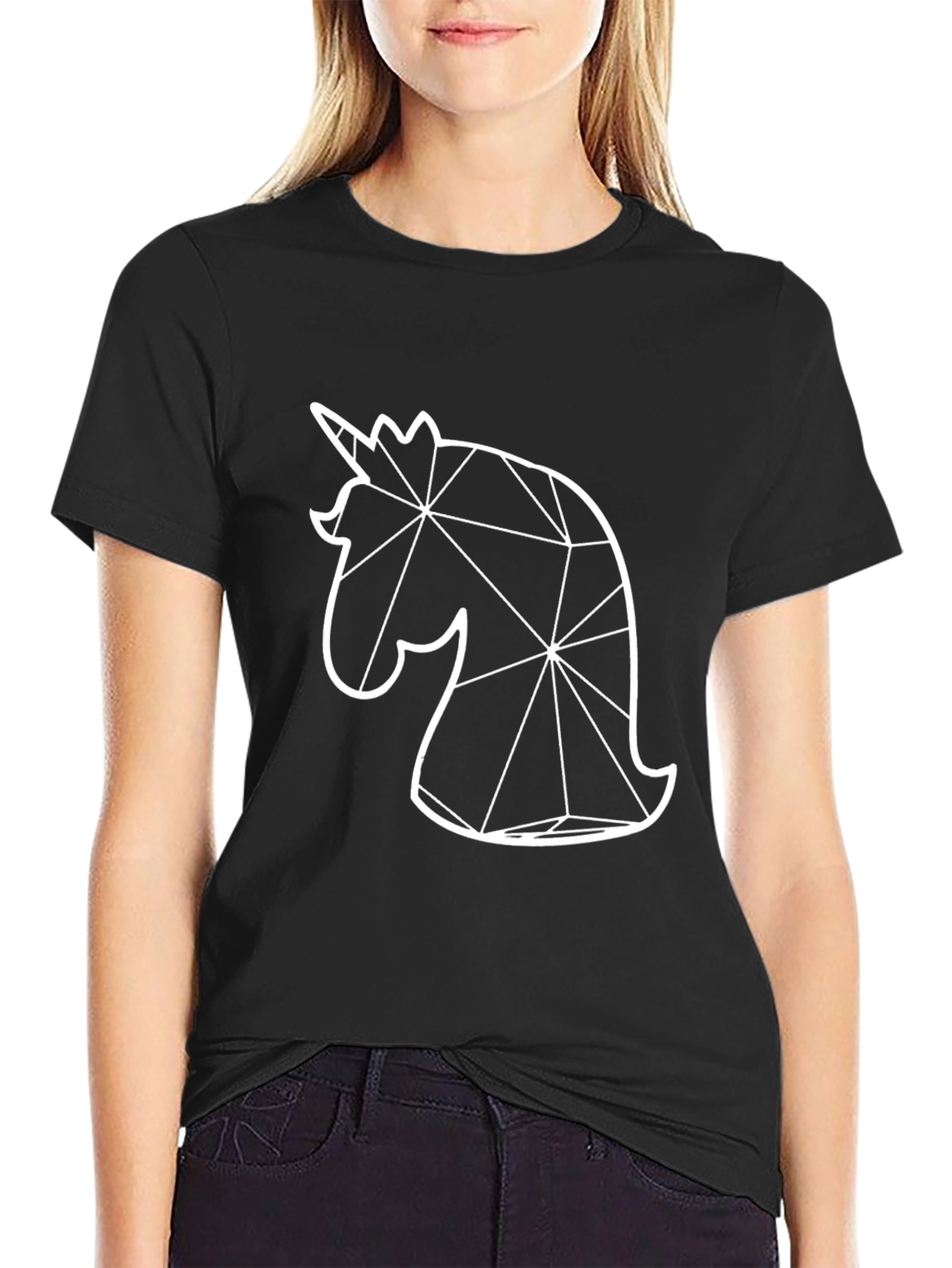 Black Geometric Unicorn T-Shirt - Black view 2