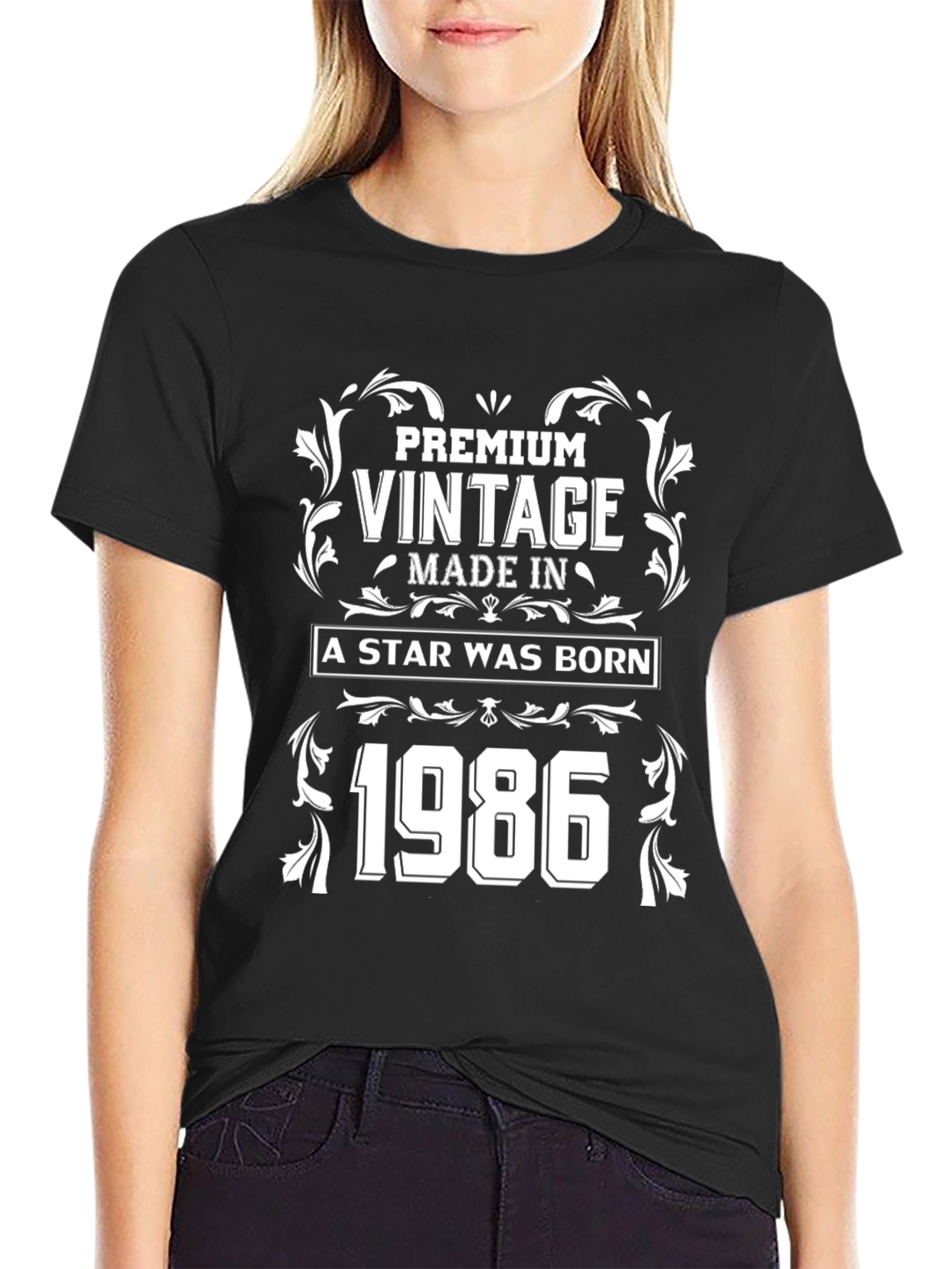 Black Premium Vintage 1986 Birthday T-Shirt view 2