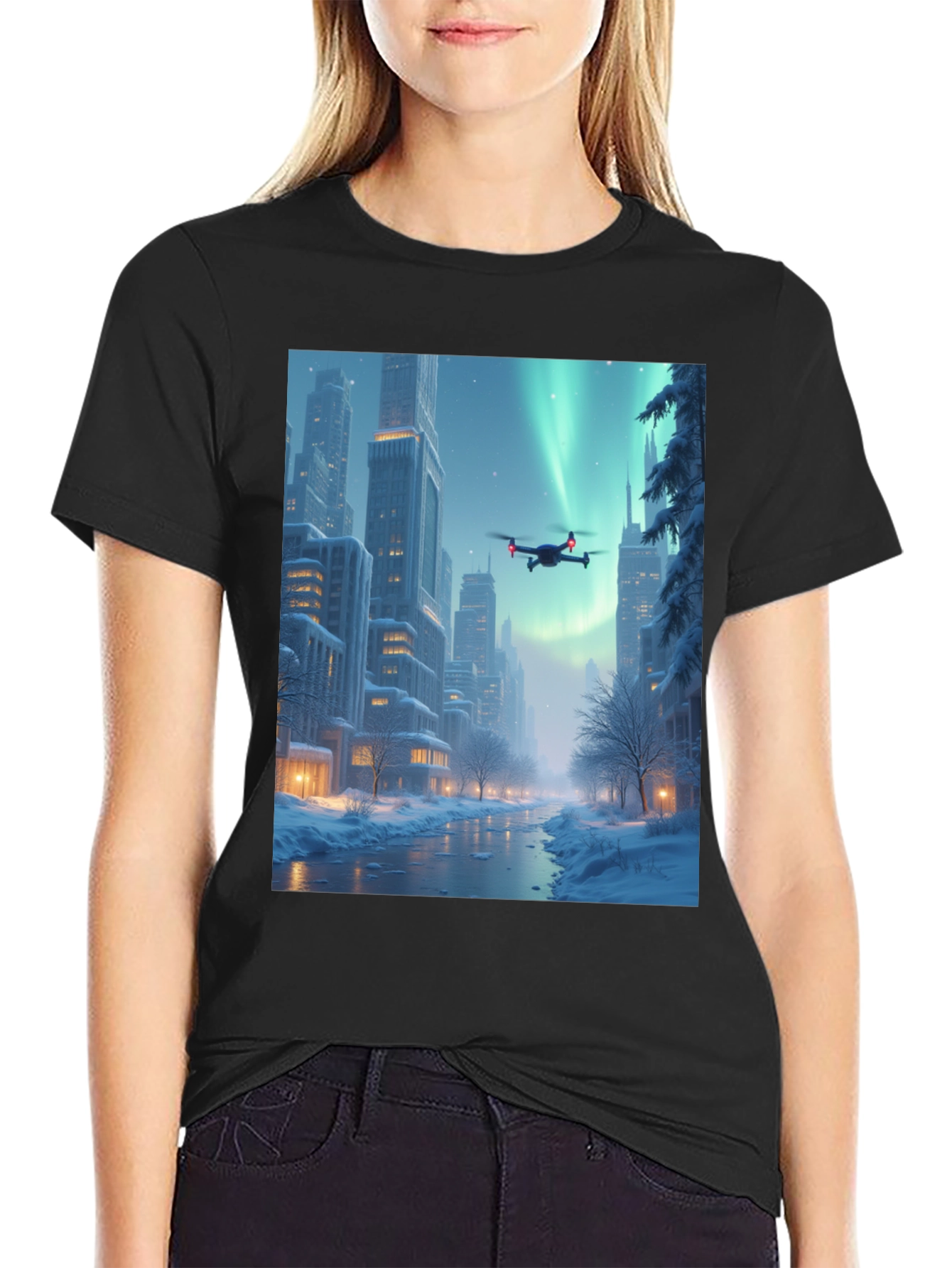 Winter Drone City T-Shirt - Aurora Flight - 2
