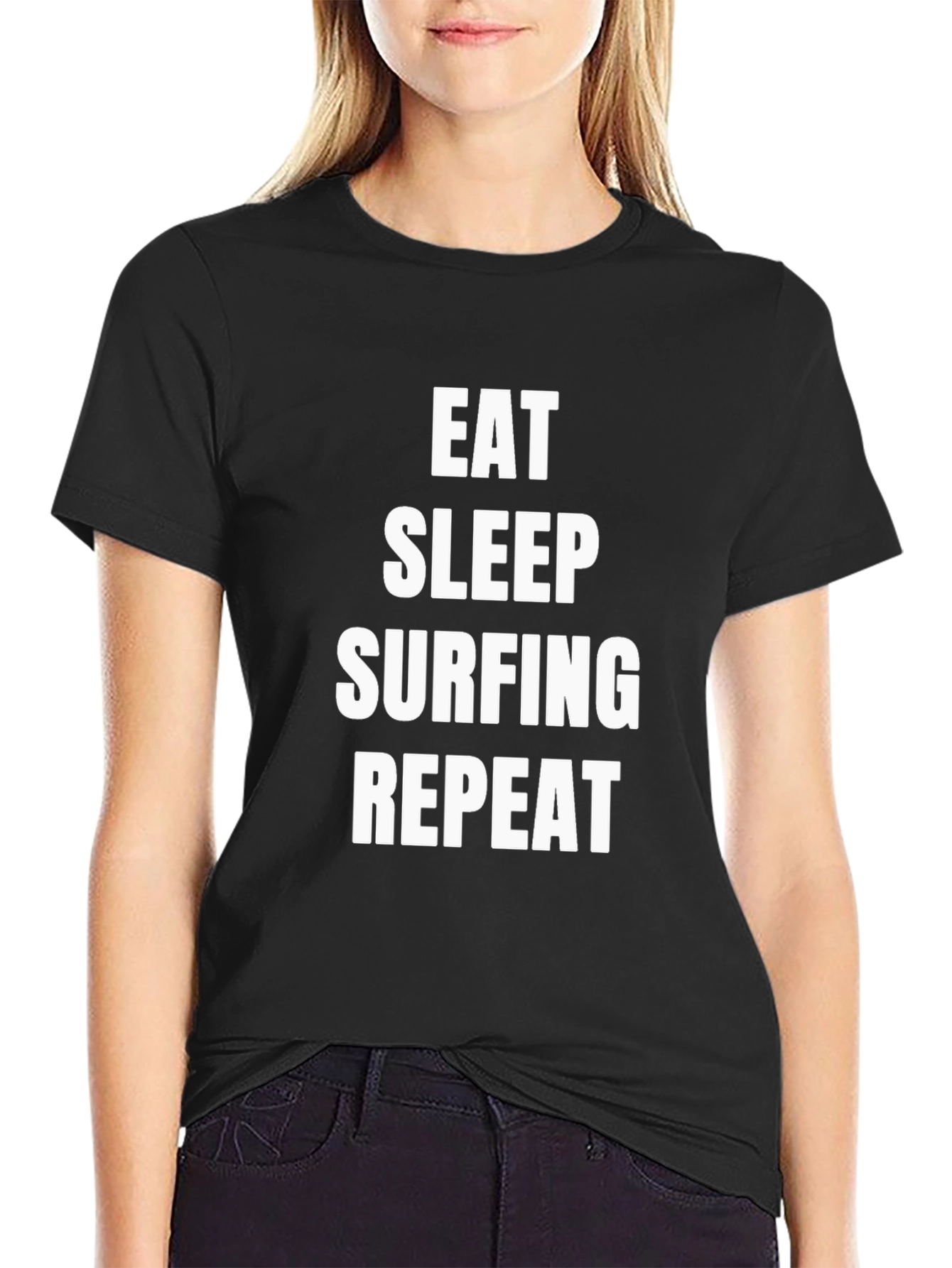 Black Eat Sleep Surfing Repeat Graphic Tee view 2