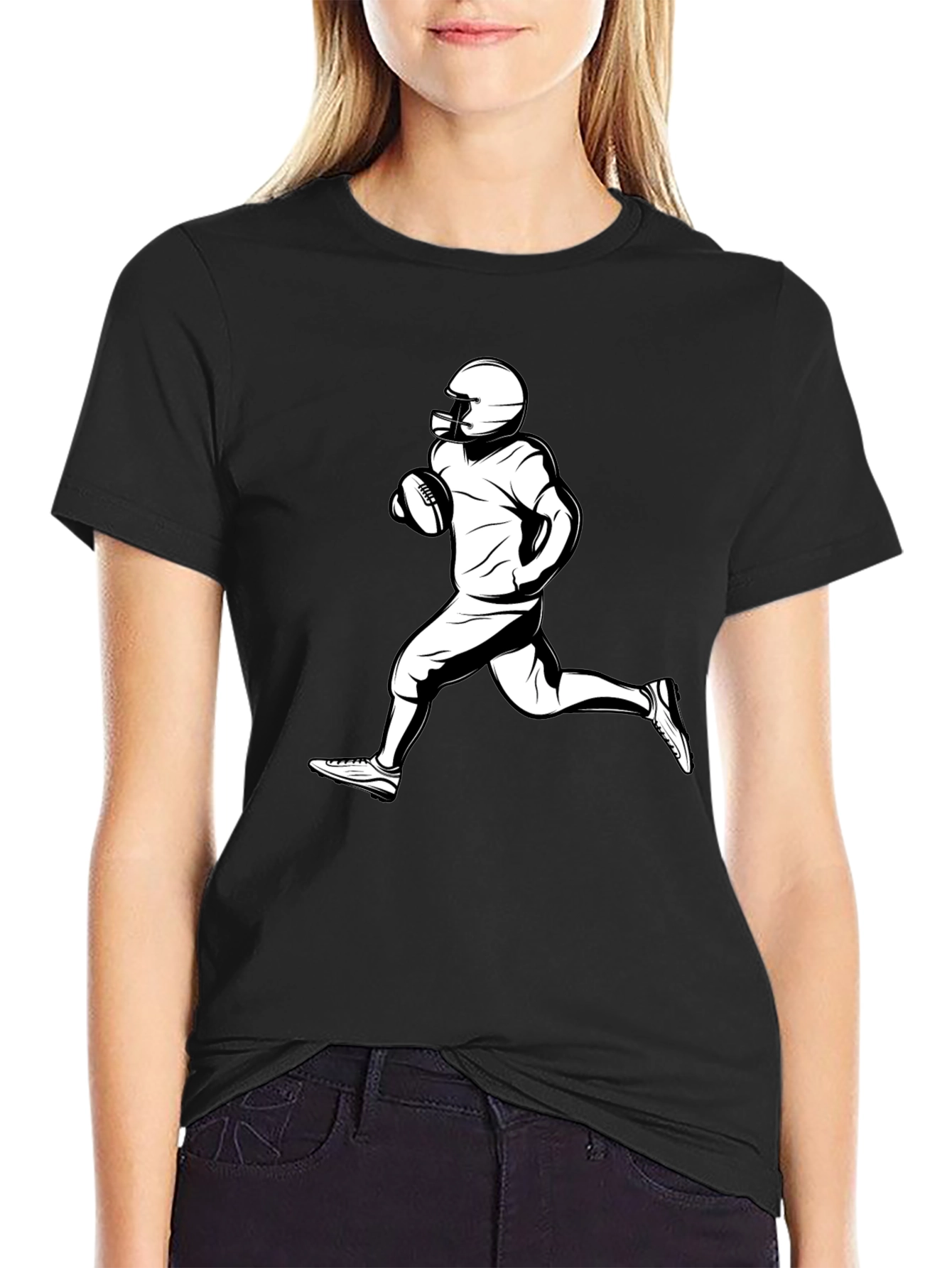 Black Football Player Graphic Tee - Black Cotton T-Shirt view 2