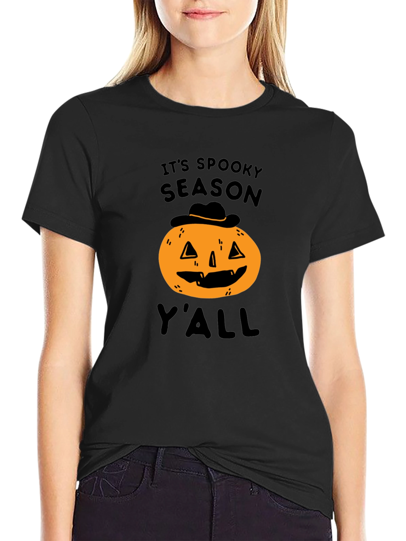Black Spooky Season Pumpkin T-Shirt view 2