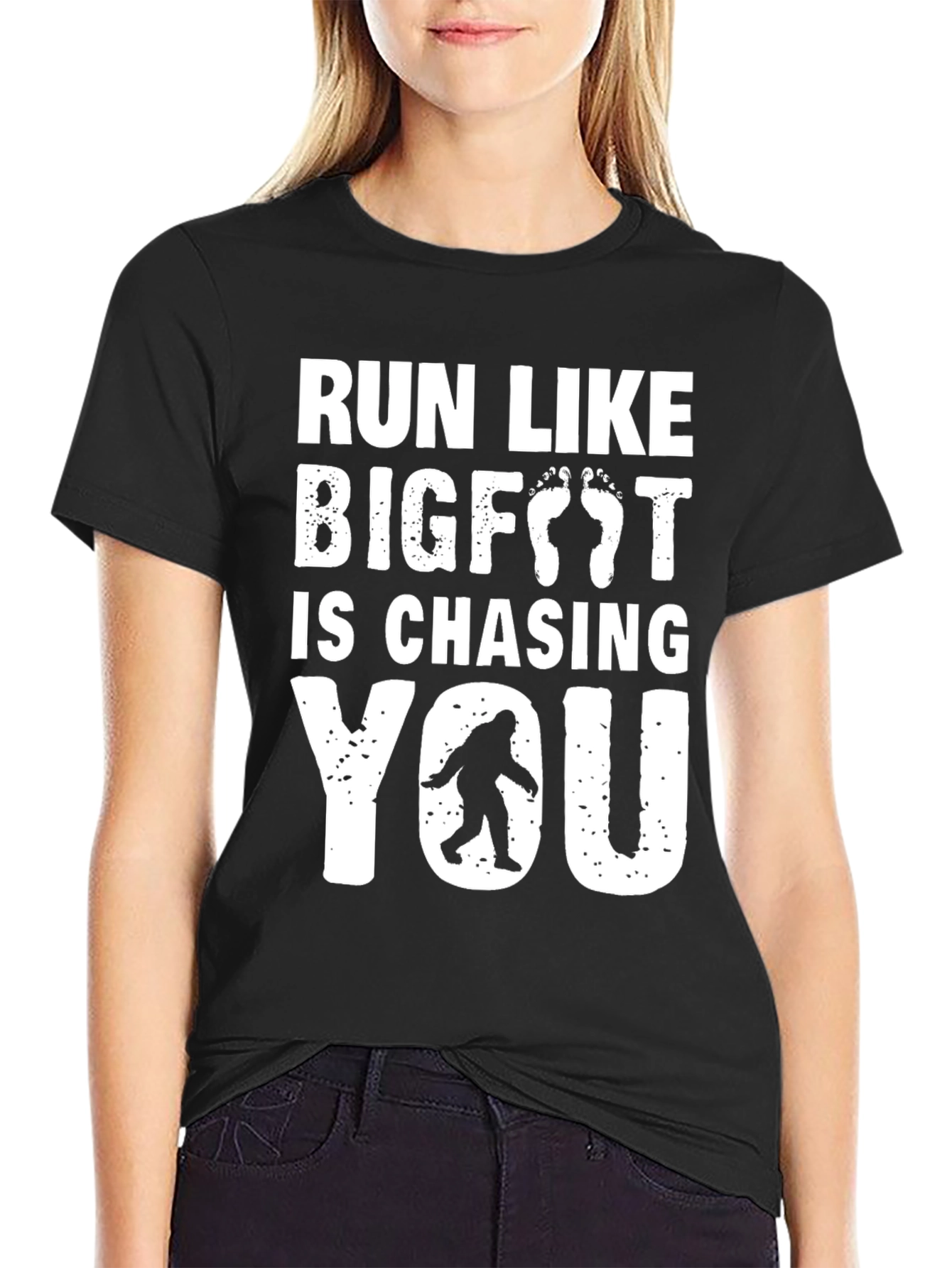 Black Run Like Bigfoot Is Chasing You - Funny Graphic Tee view 2