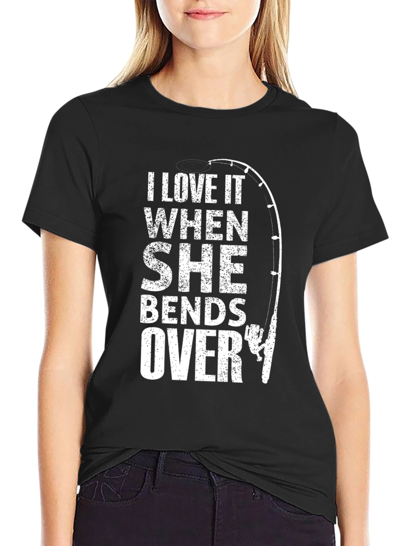Black Fishing Humor T-Shirt: I Love When She Bends Over view 2
