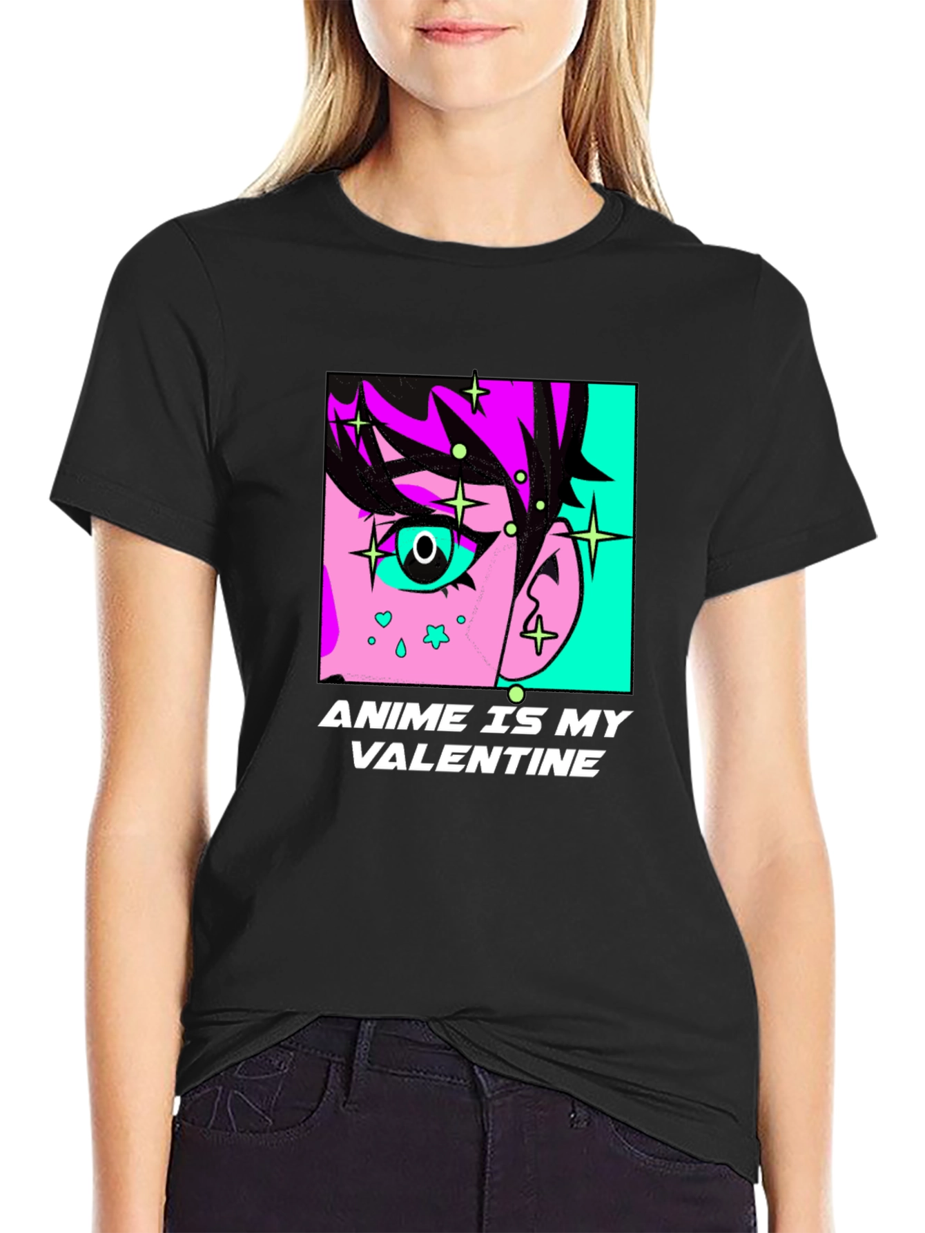 Black Anime Is My Valentine Graphic T-Shirt view 2