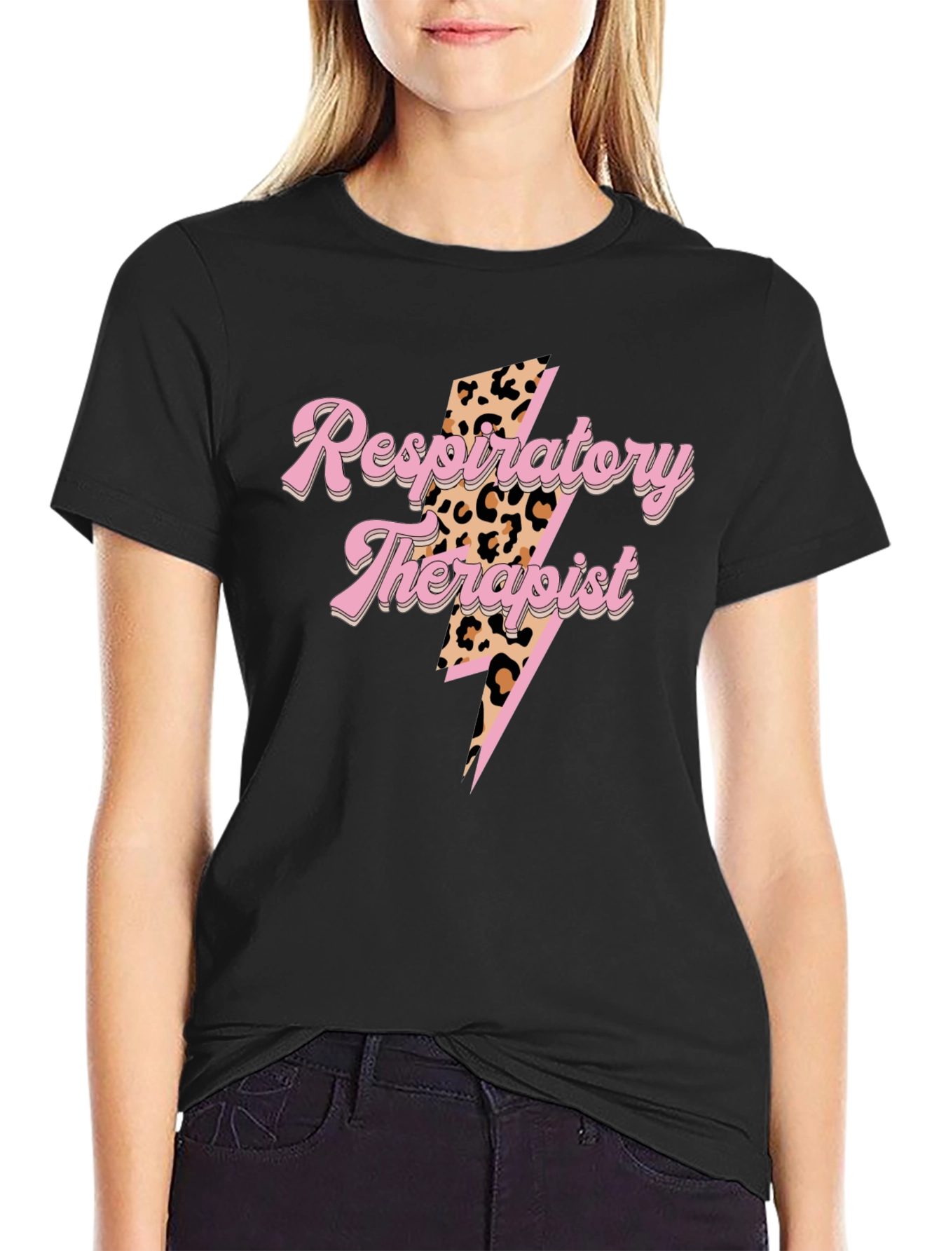 Black Respiratory Therapist T-Shirt Leopard Lightning view 2
