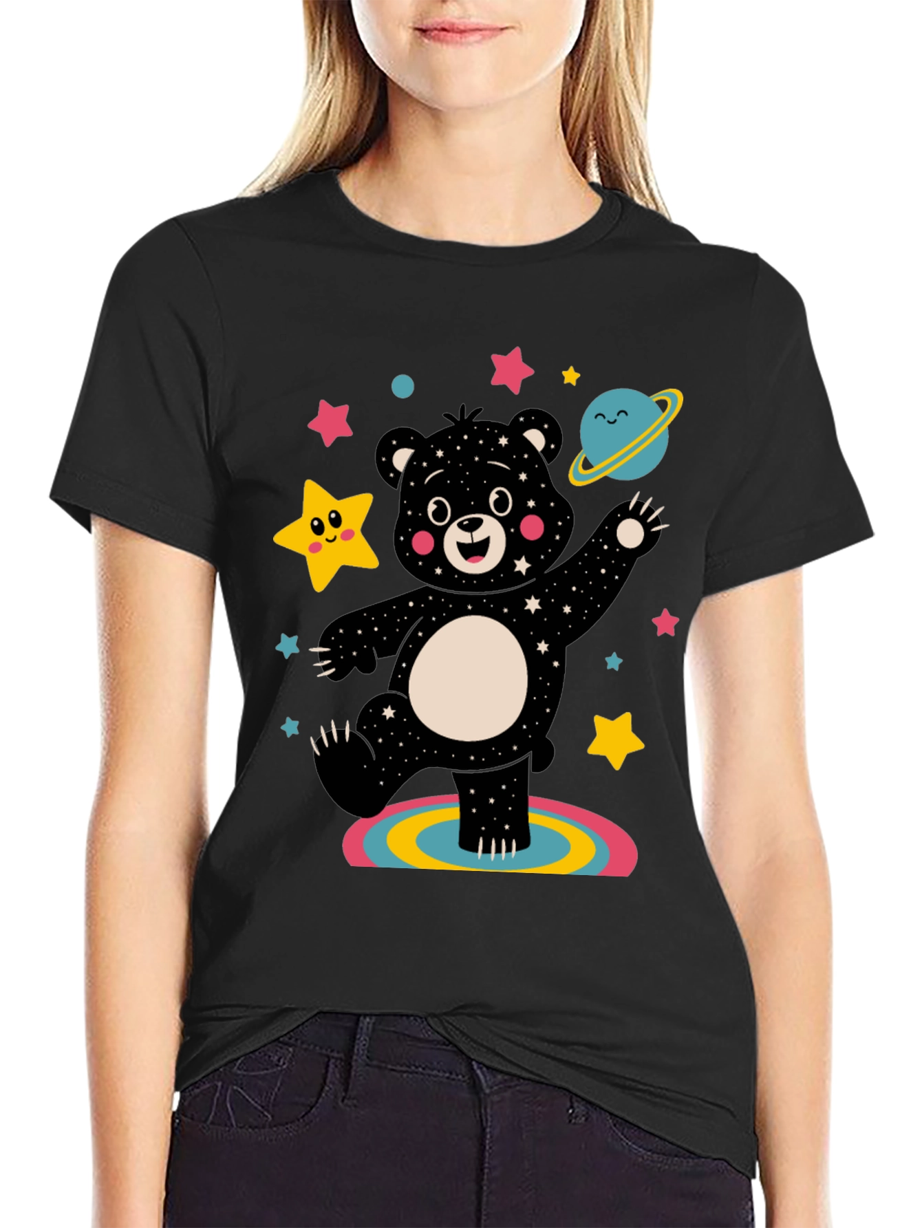 Black Cosmic Bear Graphic Tee - Black Unisex Shirt view 2