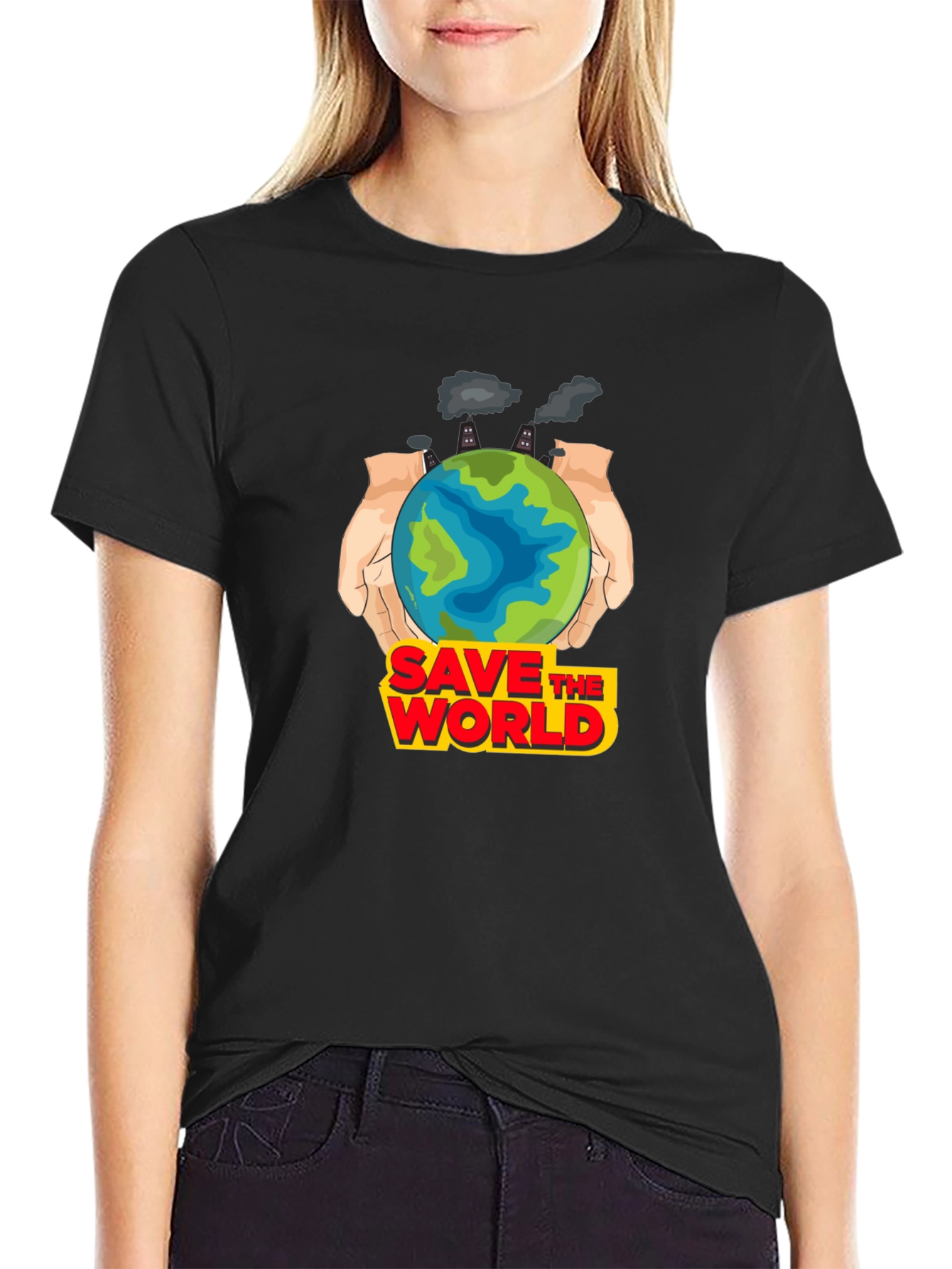 Black Save the World Graphic T-Shirt - Earth Day Apparel view 2