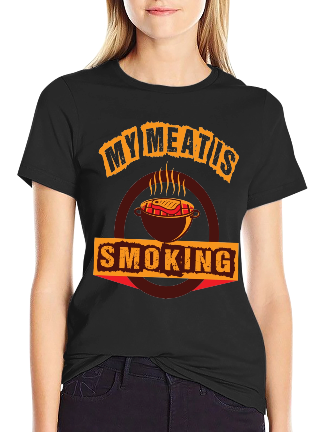 Black My Meat Is Smoking BBQ T-Shirt view 2