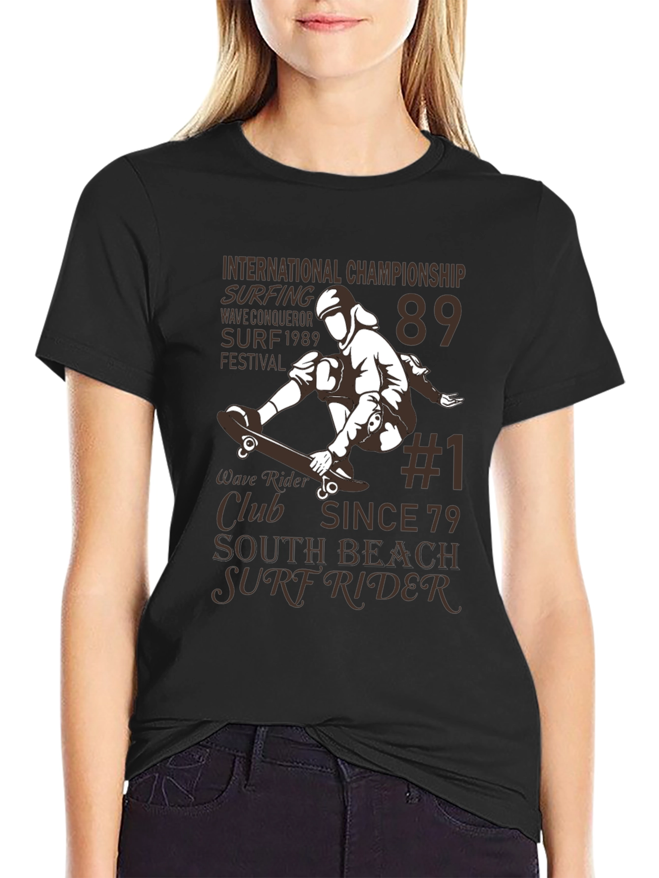Black Surf Rider T-Shirt: International Championship Design view 2
