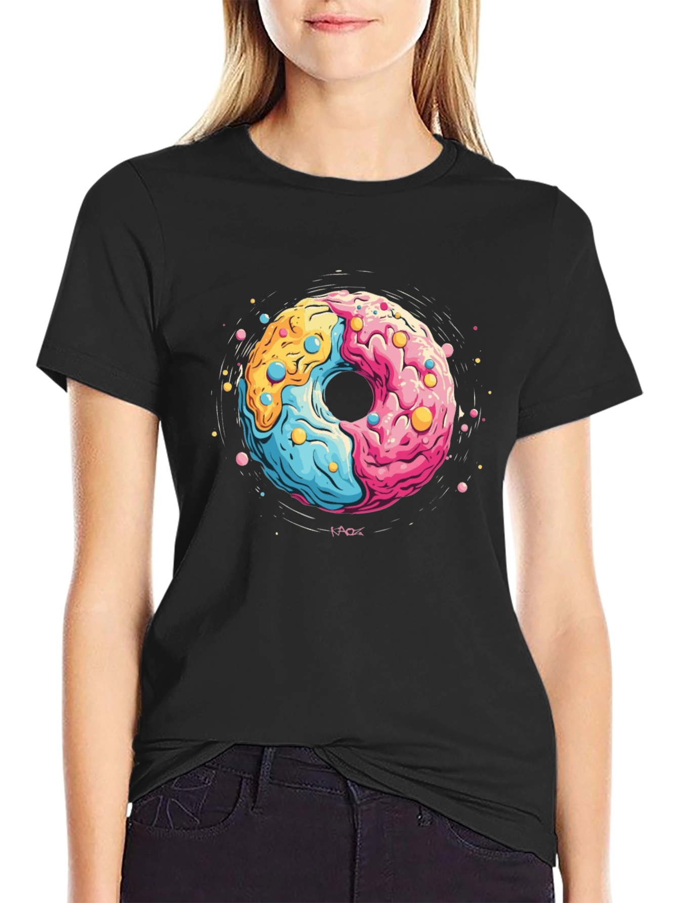 Black Donut Graphic T-Shirt - Fun Novelty Tee view 2