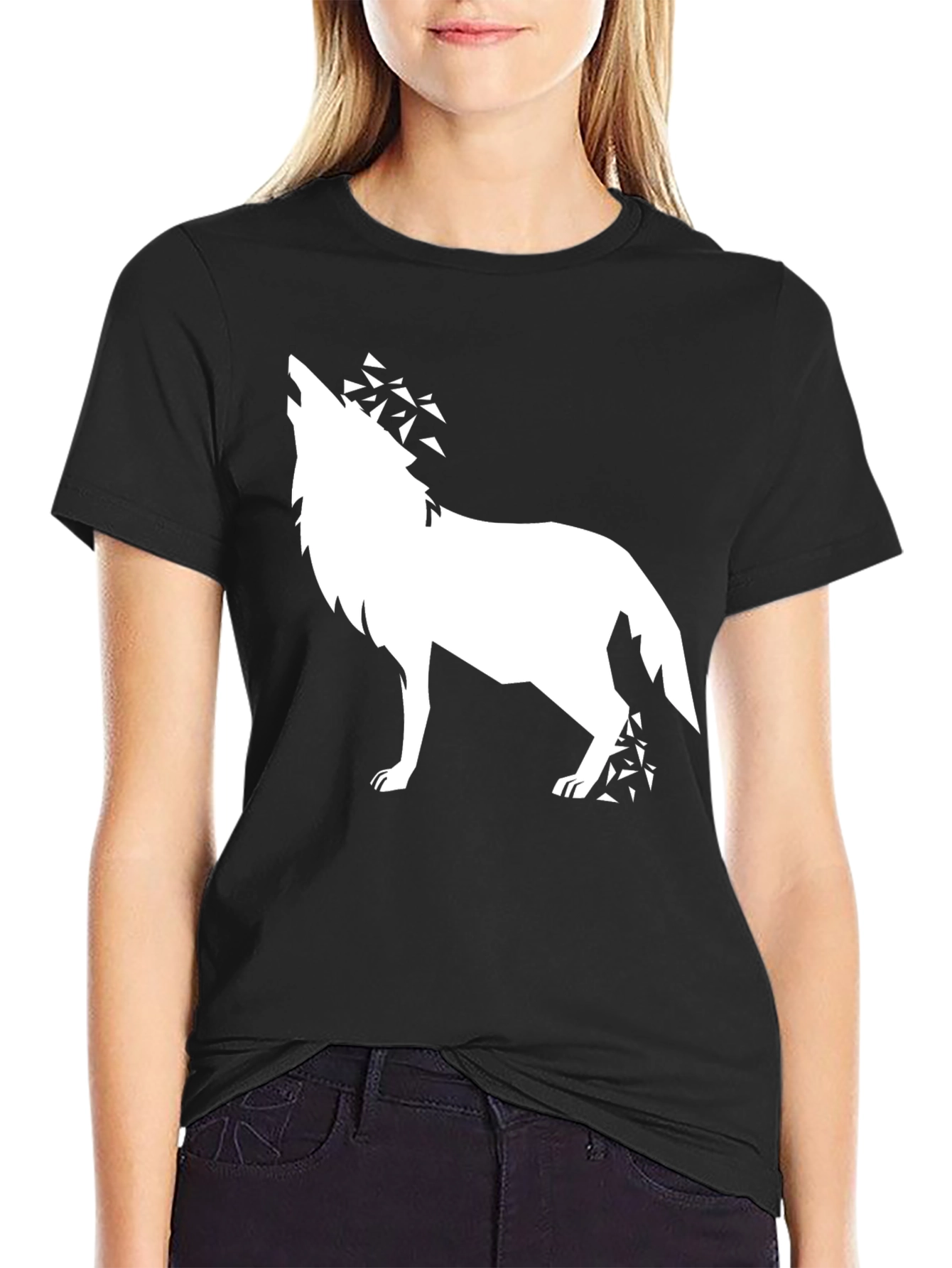 Black Geometric Wolf Graphic Tee - Black view 2