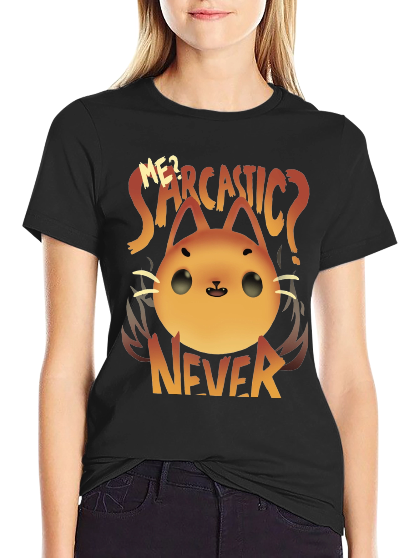 Black Sarcastic Cat T-Shirt - Funny Graphic Tee view 2