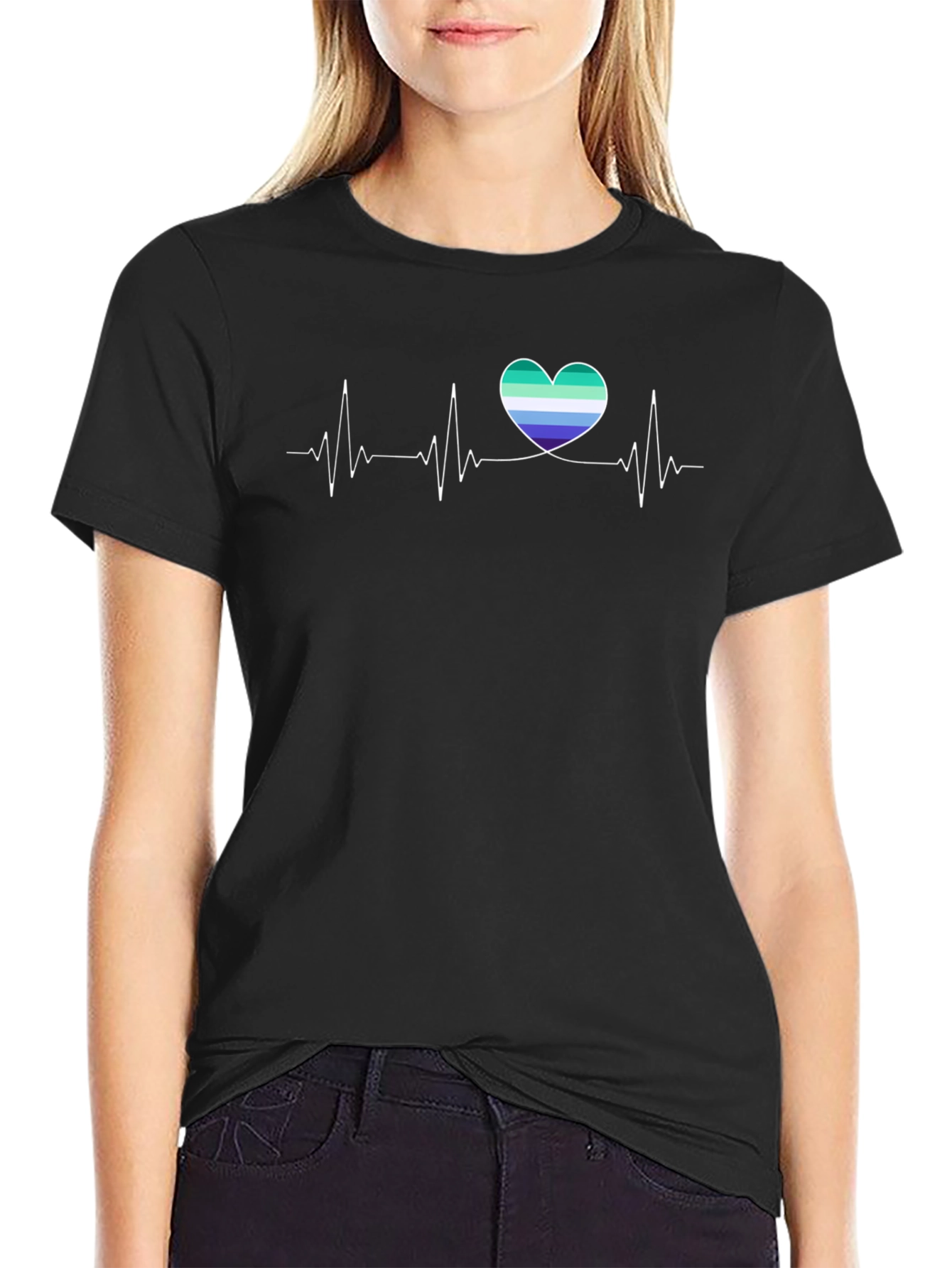 Black Gay Pride Heartbeat T-Shirt view 2