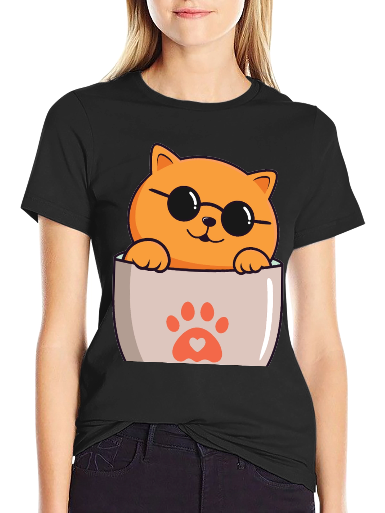 Black Cool Cat Pocket T-Shirt view 2