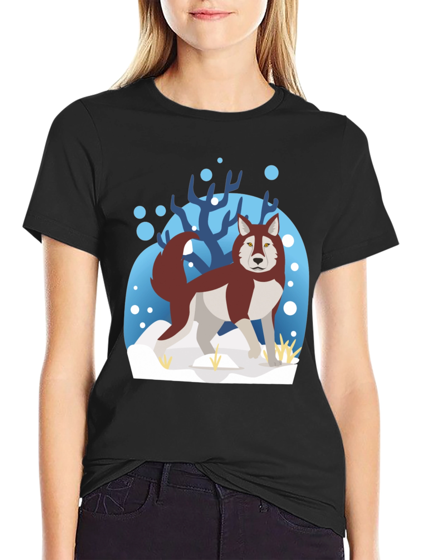 Black Husky Winter Scene Graphic Tee view 2