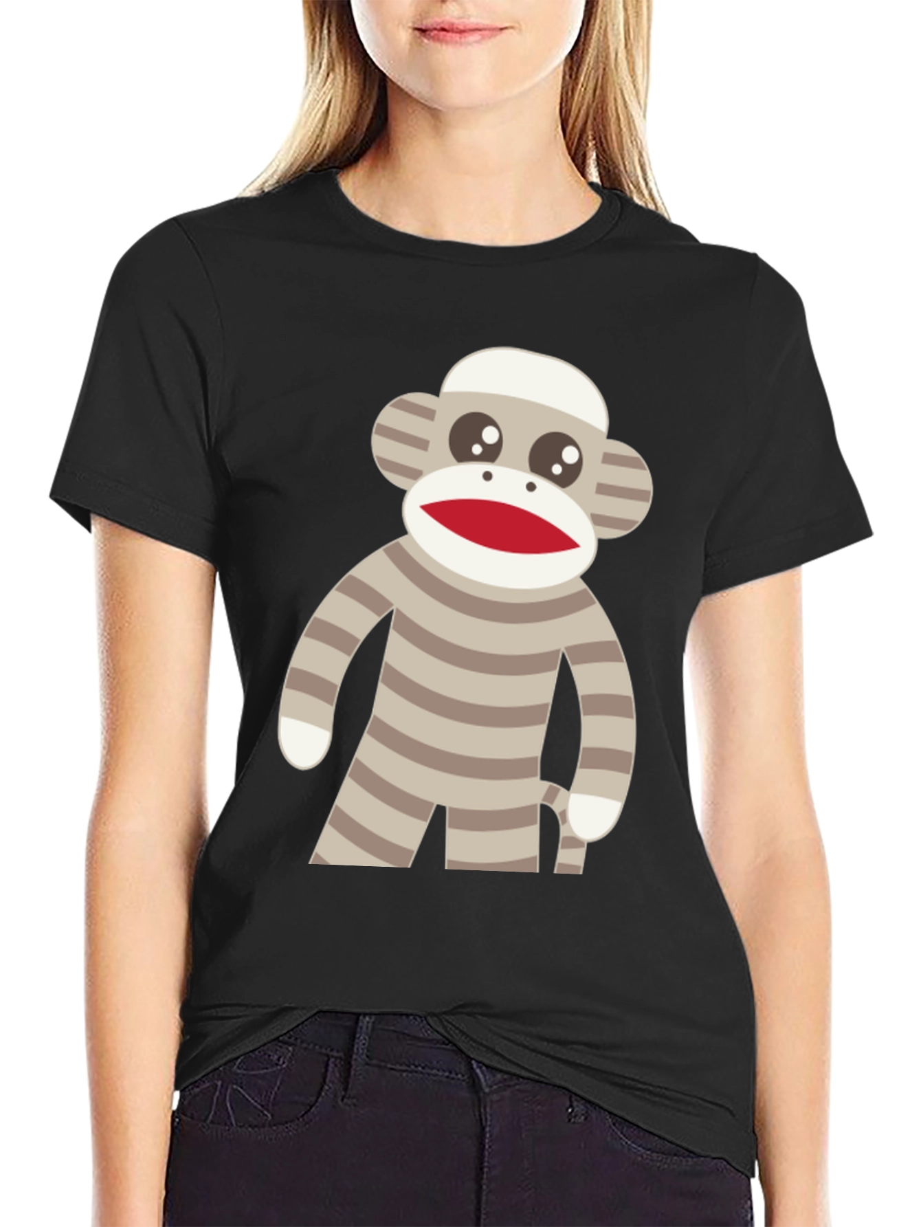 Black Sock Monkey Graphic Tee - Fun & Quirky Design view 2