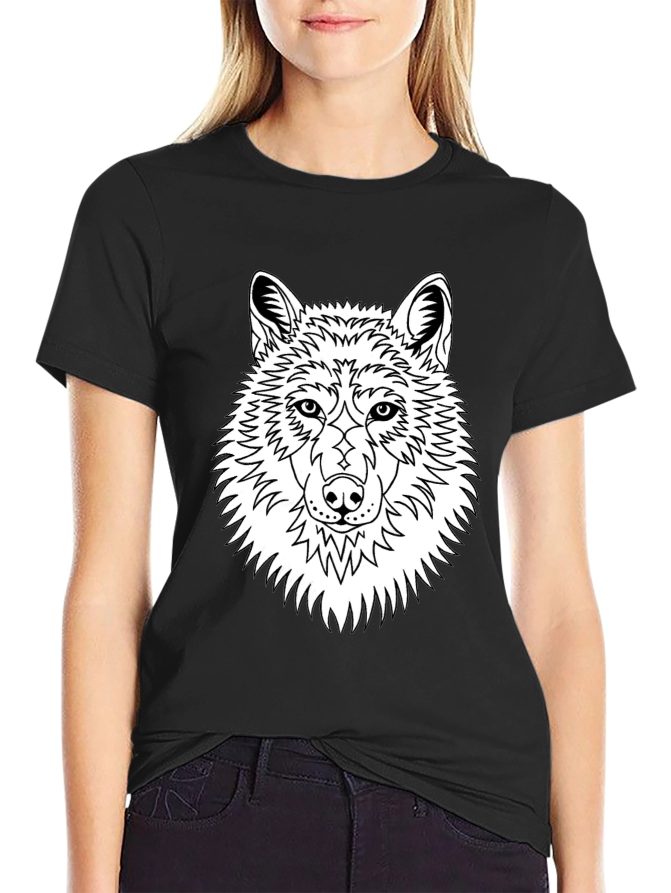 Black Wolf Graphic Tee - Black Cotton Blend T-Shirt view 2