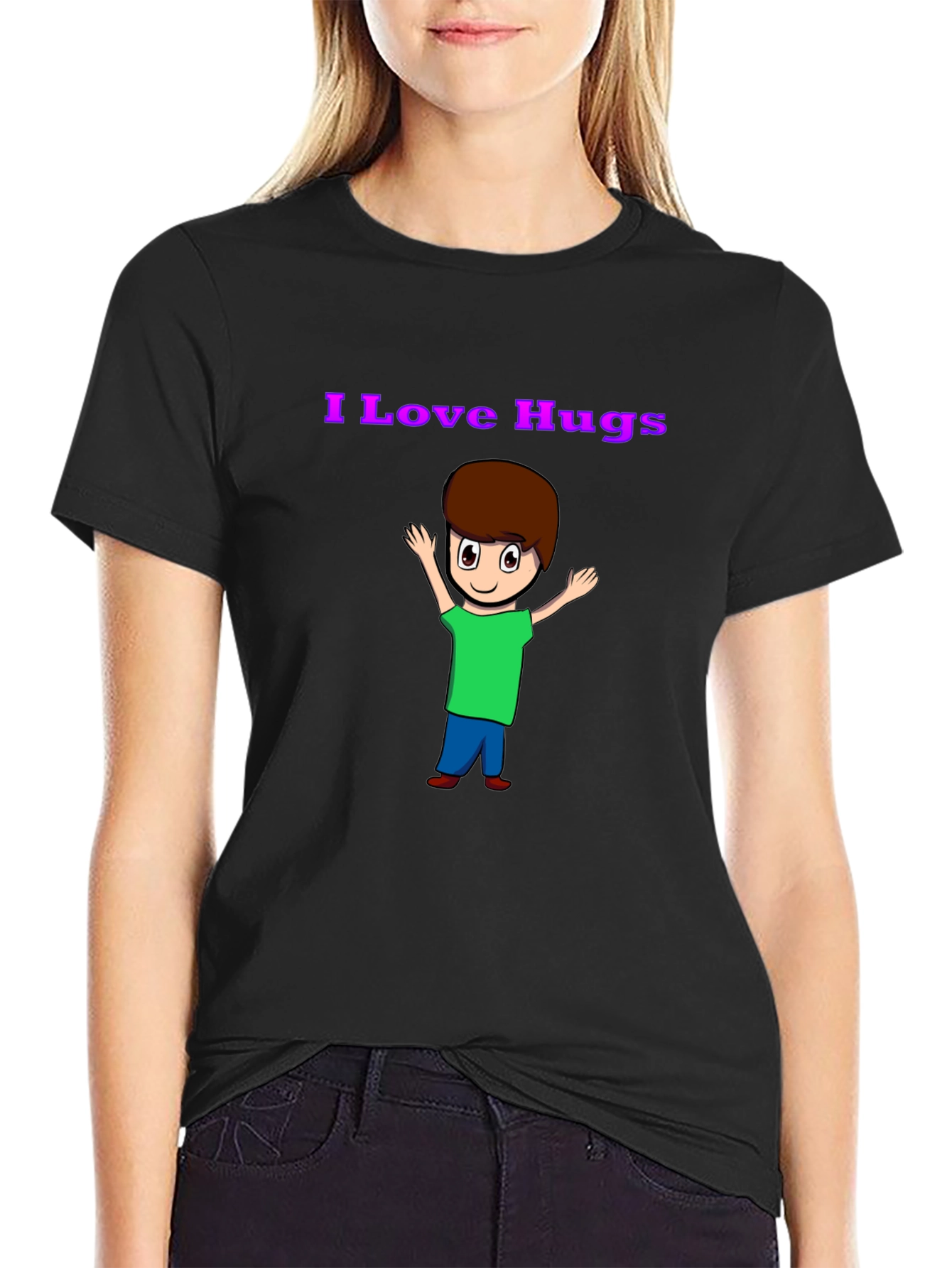 Black I Love Hugs Graphic T-Shirt view 2
