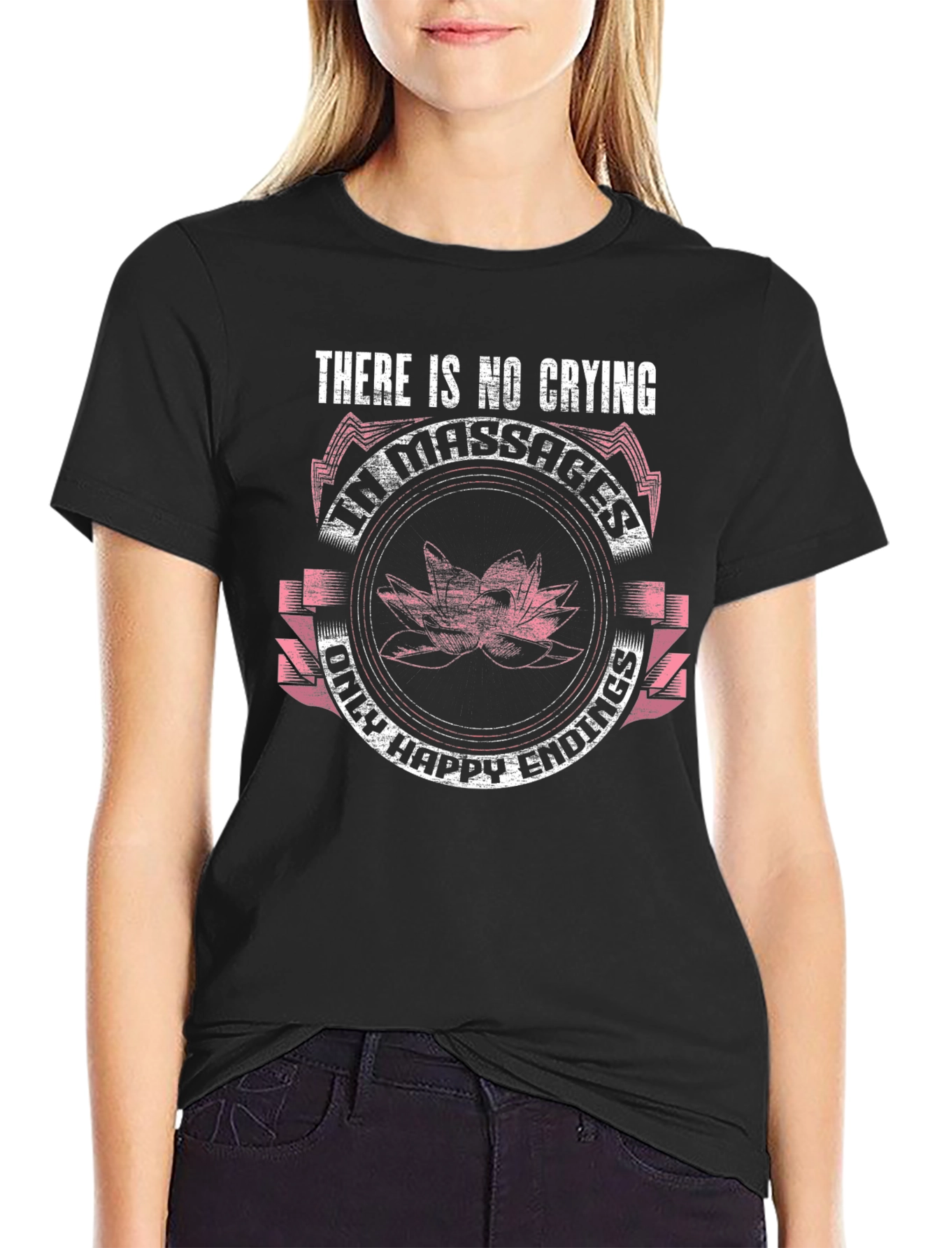 Black Funny Massage T-Shirt - No Crying, Happy Endings Only view 2