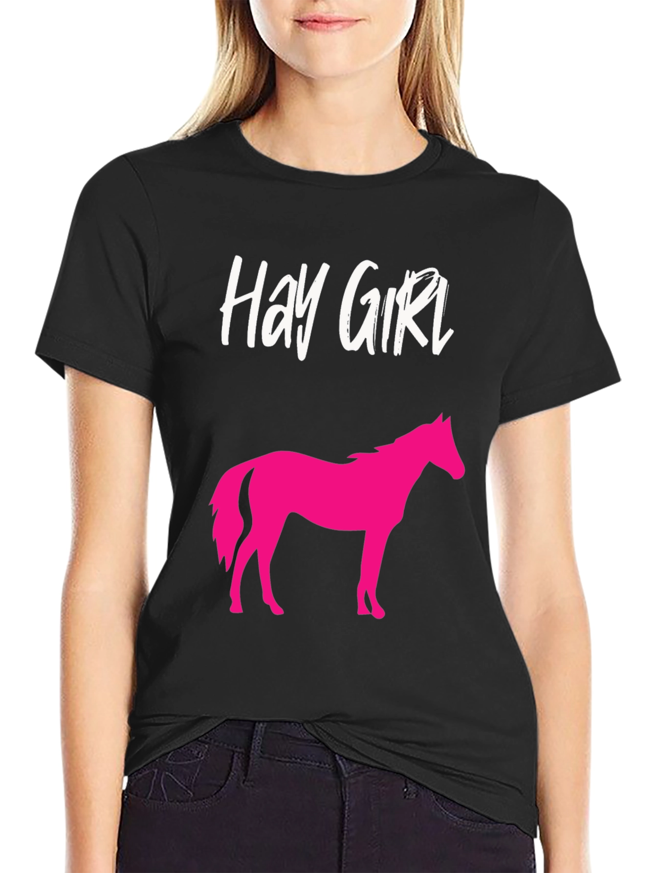 Black Hay Girl Horse Graphic Tee - Novelty Shirt view 2