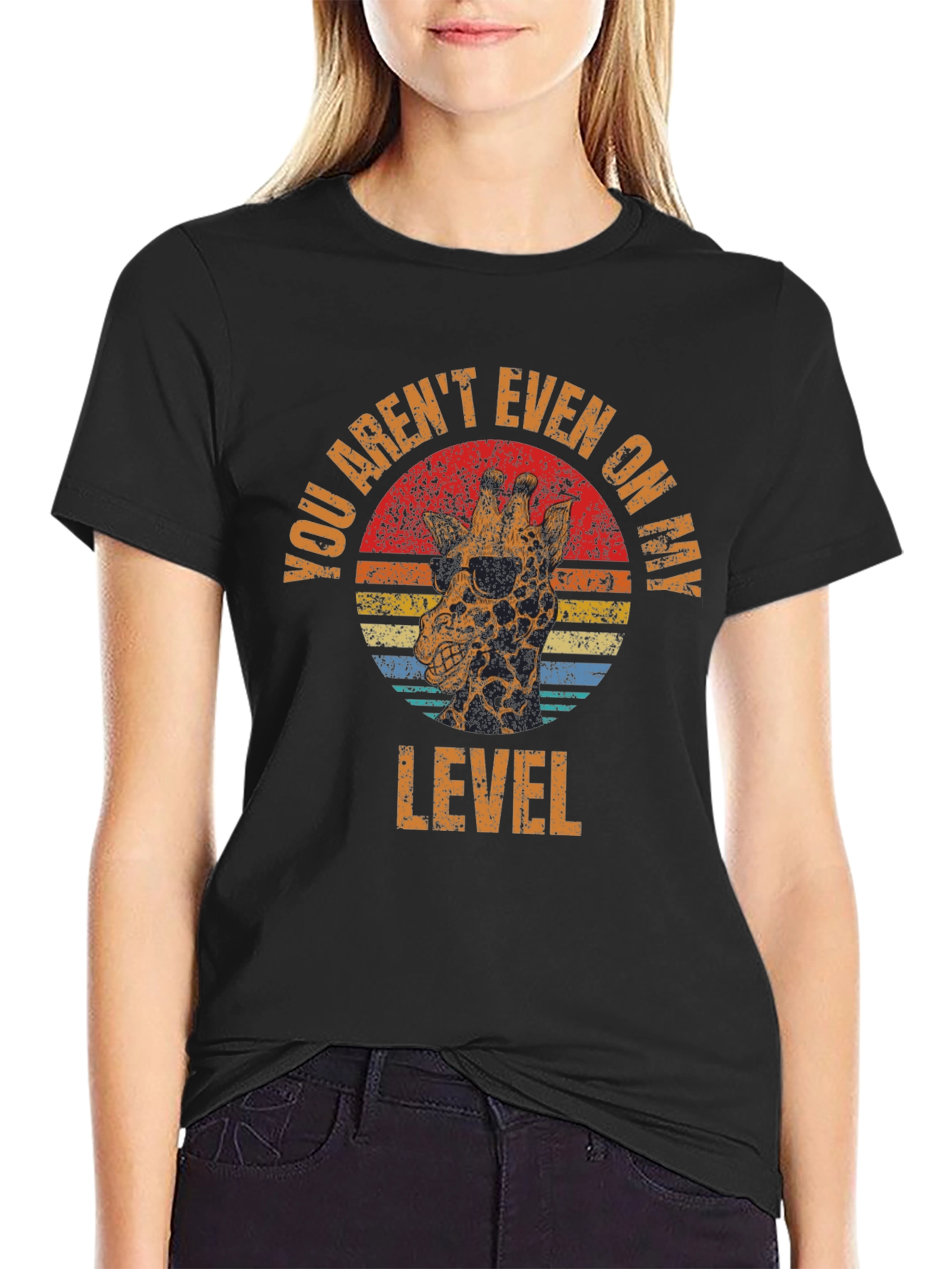 Black Funny Giraffe T-Shirt - You Aren't Even on My Level view 2