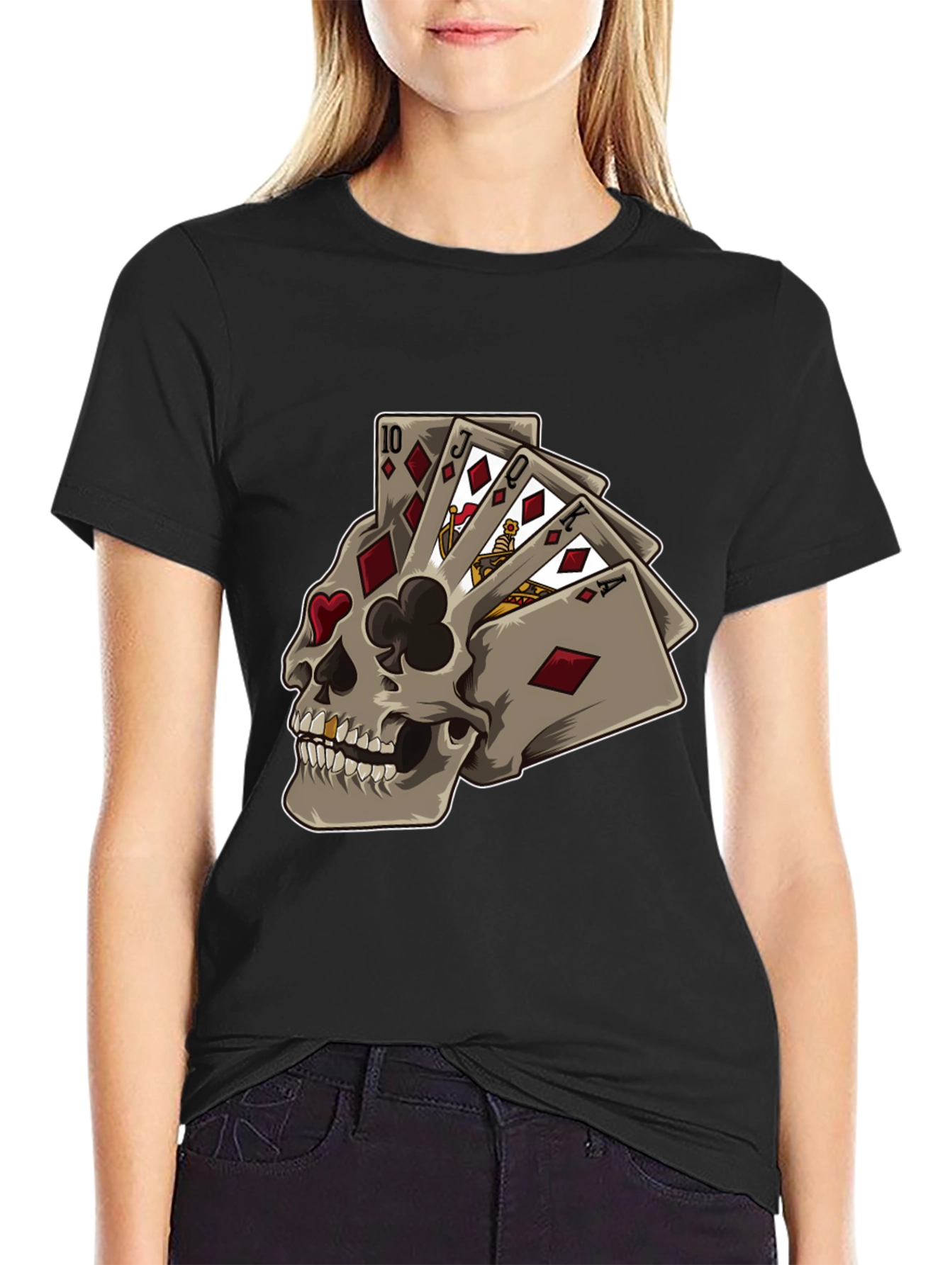Black Skull Playing Card Graphic Tee view 2