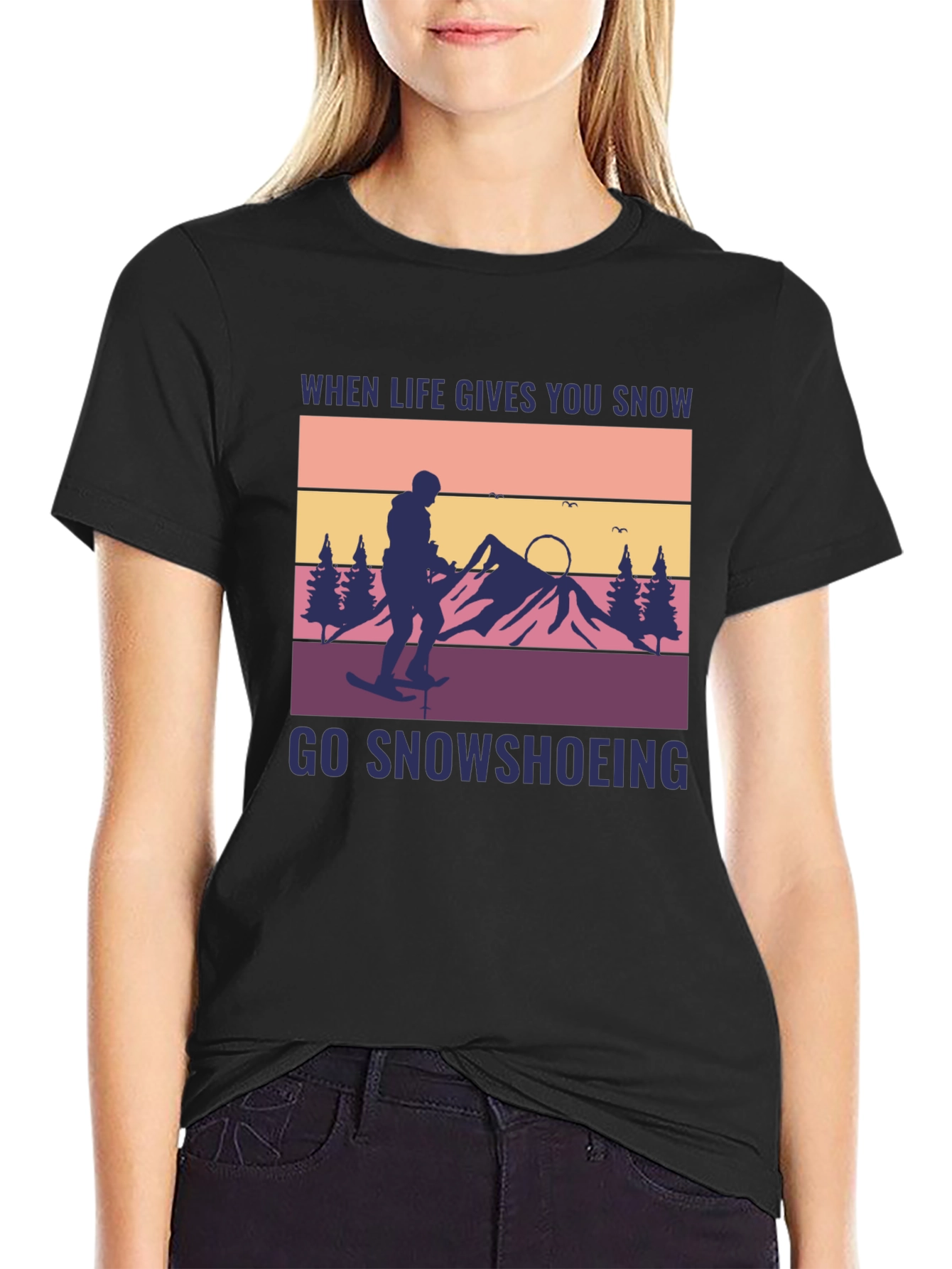 Black Snowshoeing Graphic Tee - When Life Gives You Snow view 2