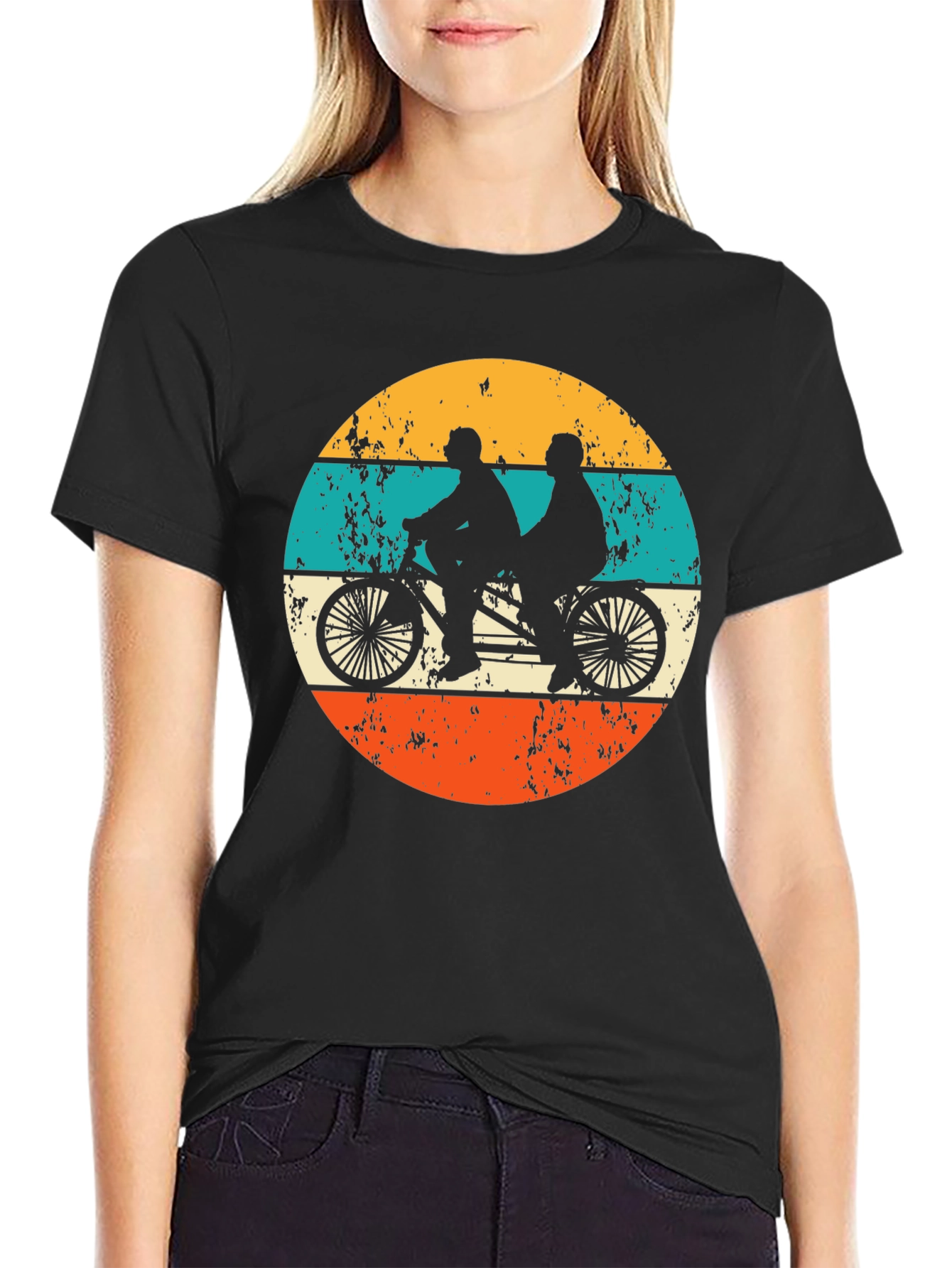 Black Tandem Bike Retro Graphic Tee view 2