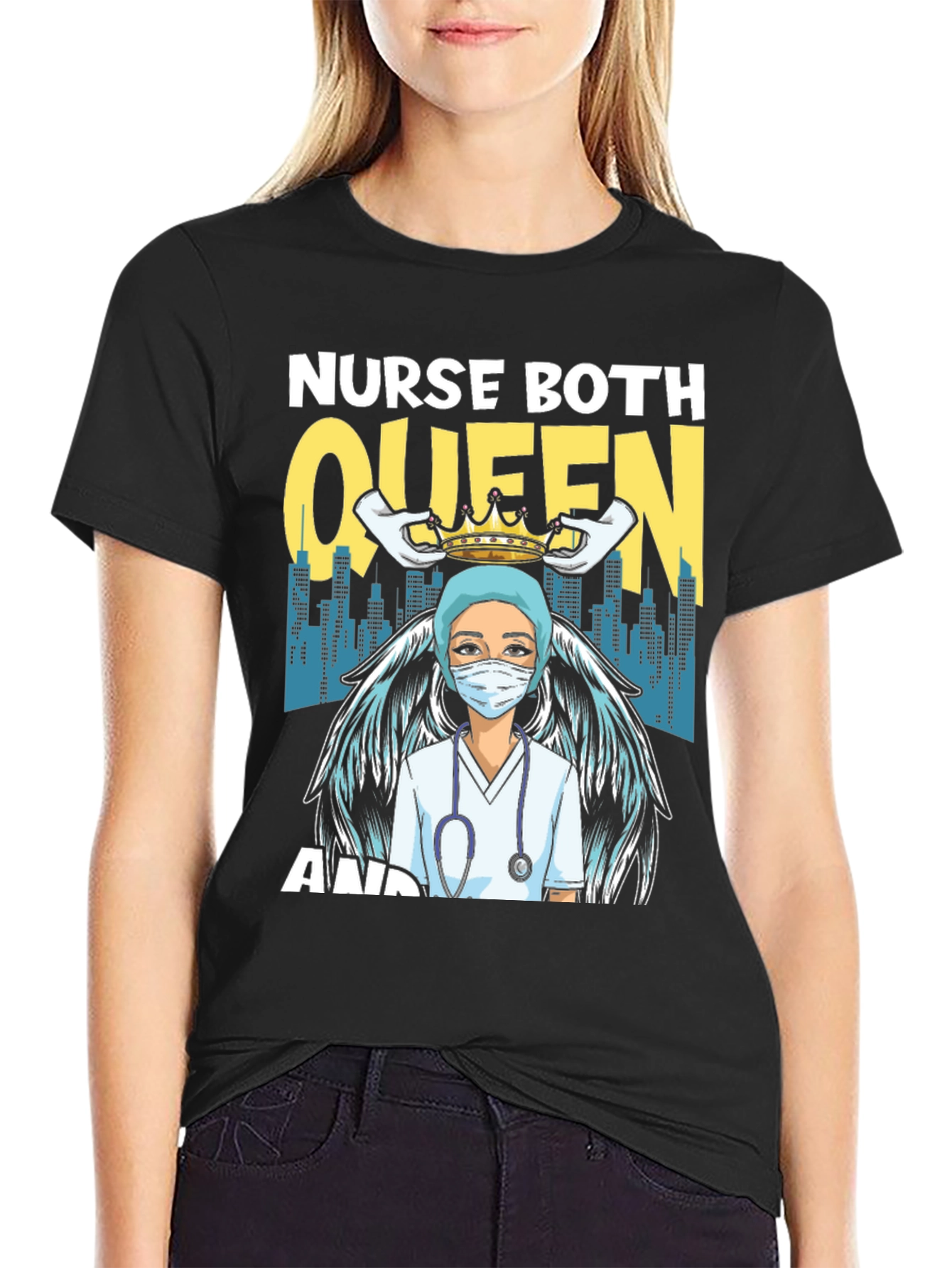 Black Nurse Queen T-Shirt - Essential Worker Apparel view 2