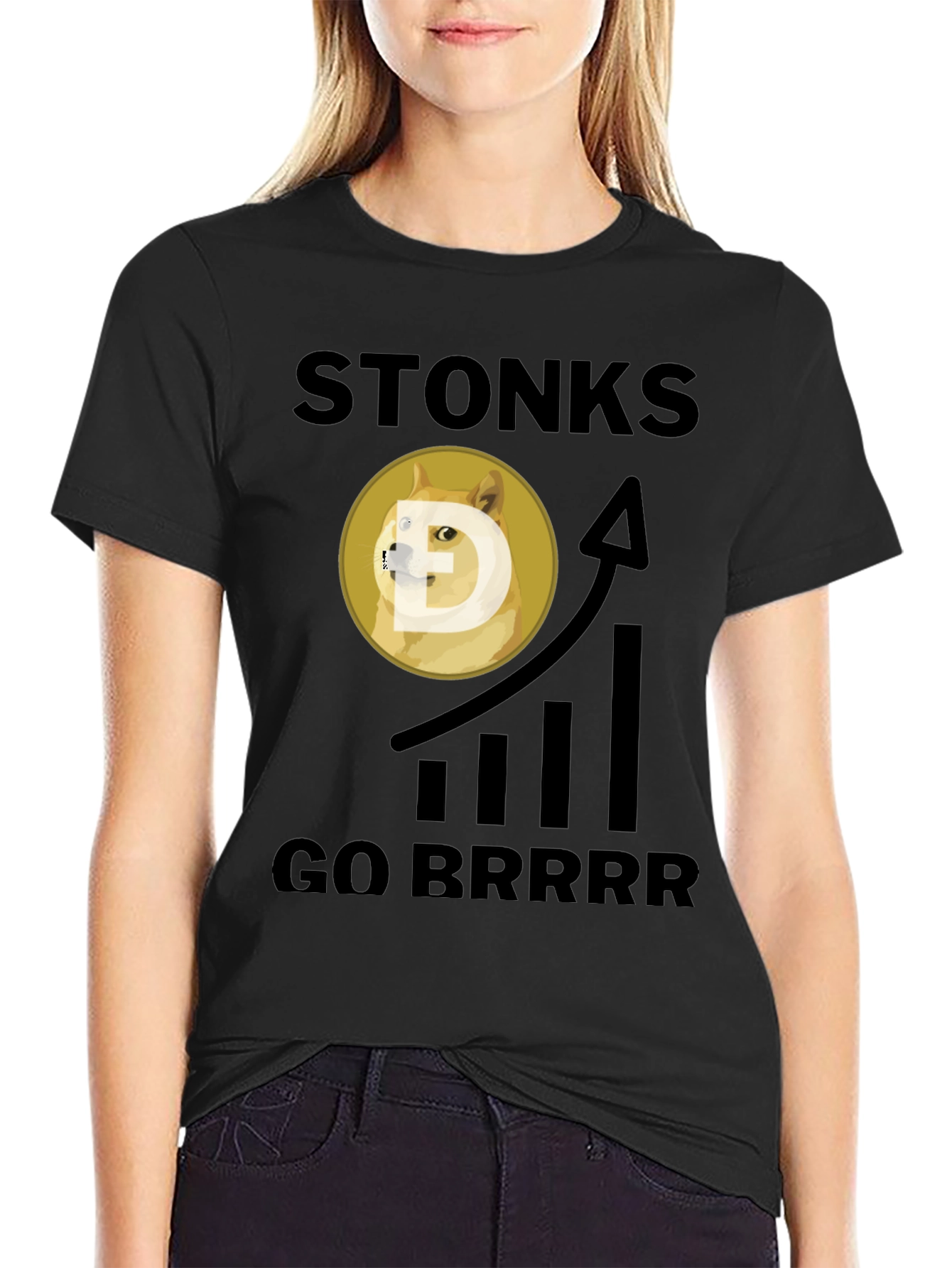 Black Stonks Go Brrr Black Graphic Tee view 2