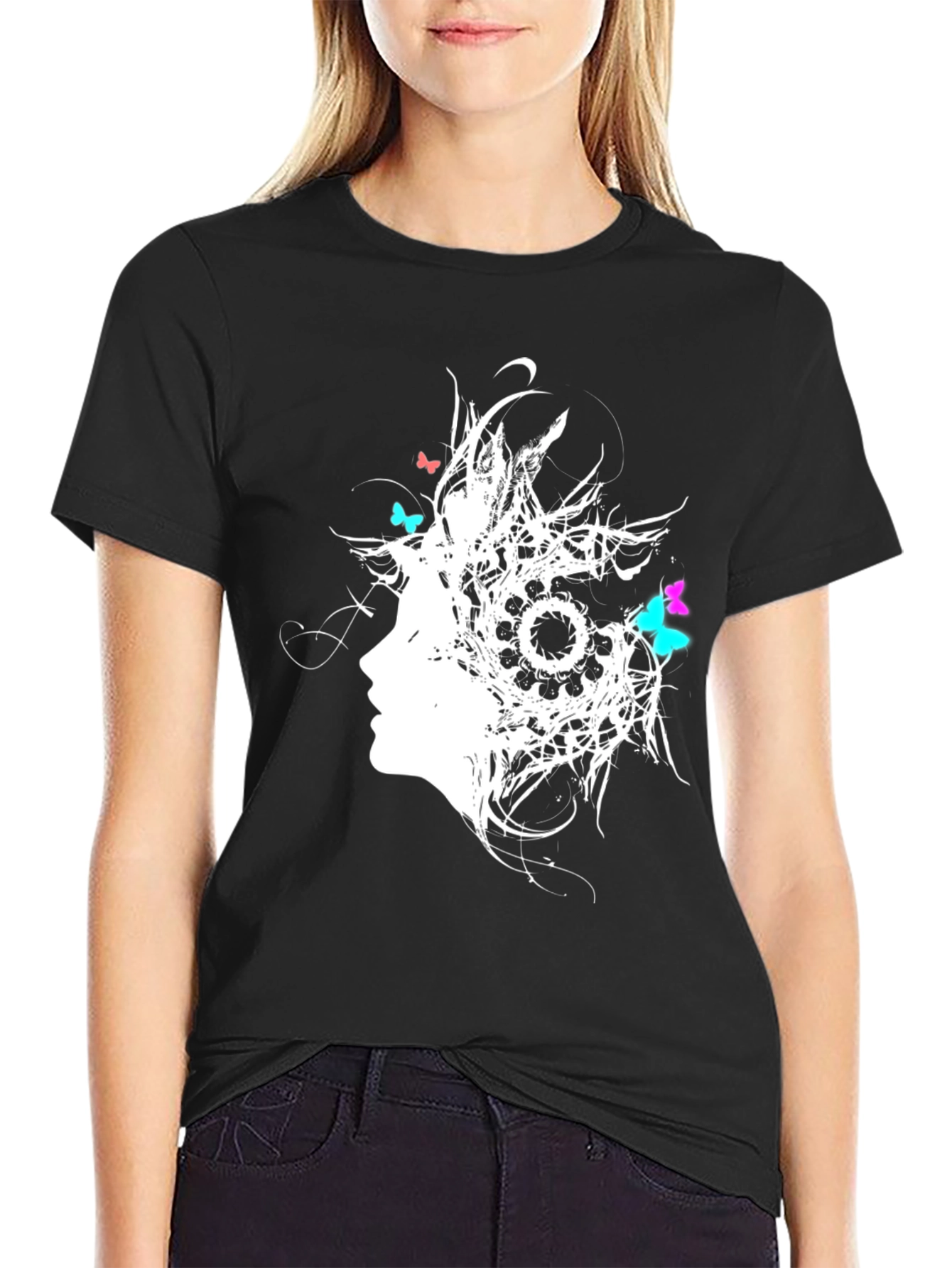 Black Abstract Butterfly Women's Graphic T-Shirt view 2