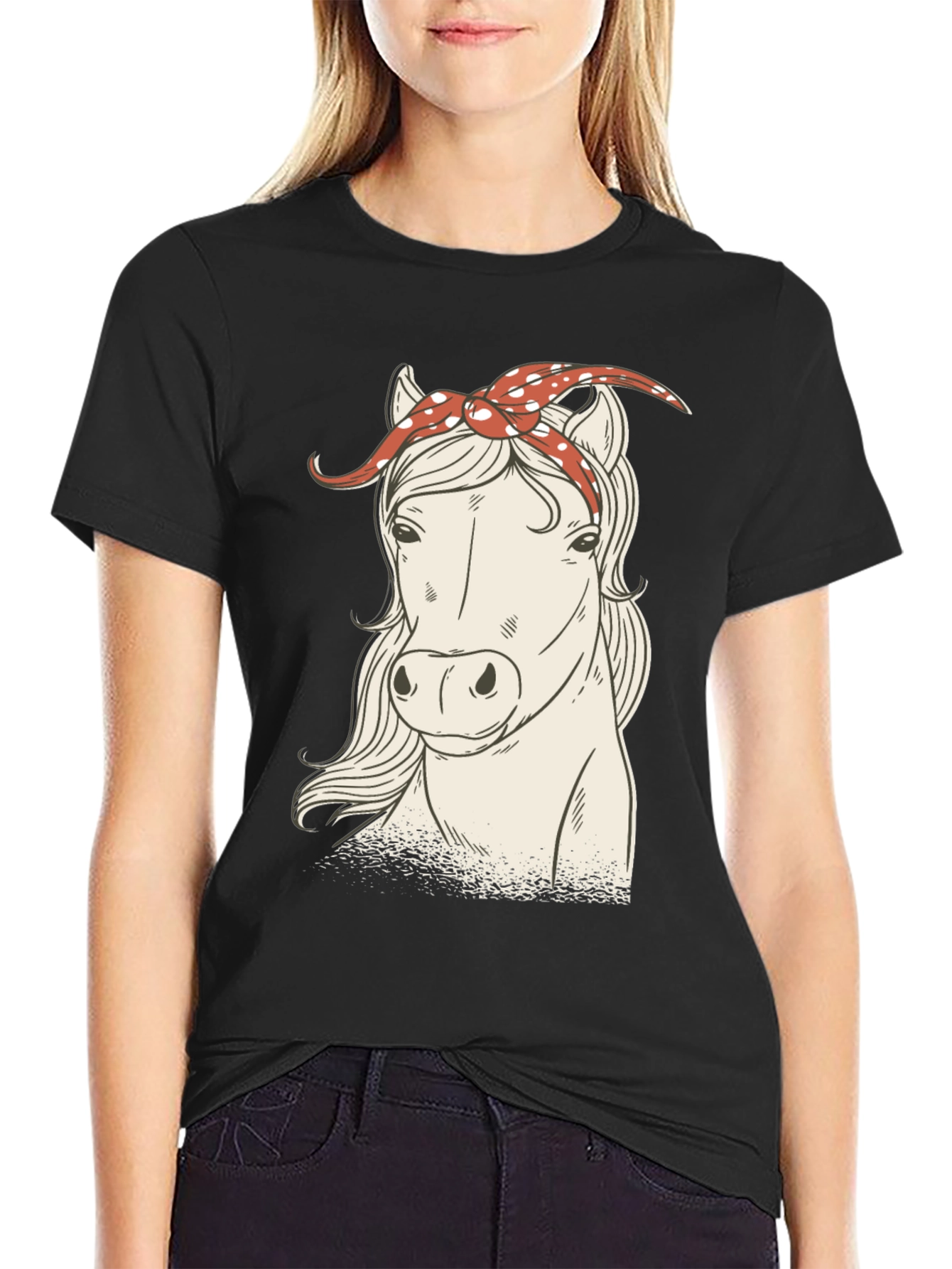Black Horse with Bandana Graphic Tee - Black view 2