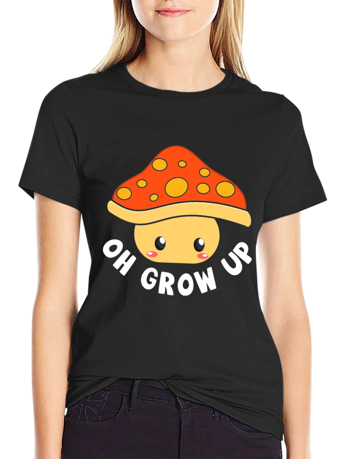 Black Oh Grow Up Mushroom Graphic T-Shirt view 2