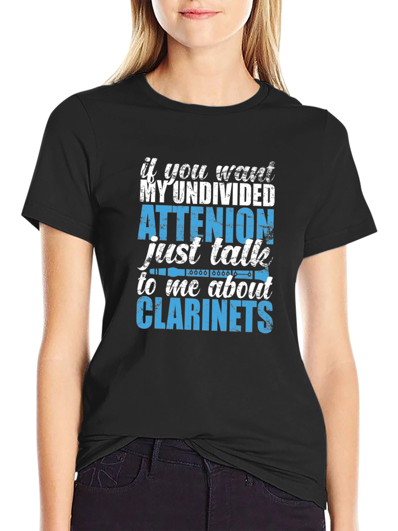 Black Clarinet Lover T-Shirt - Undivided Attention view 2