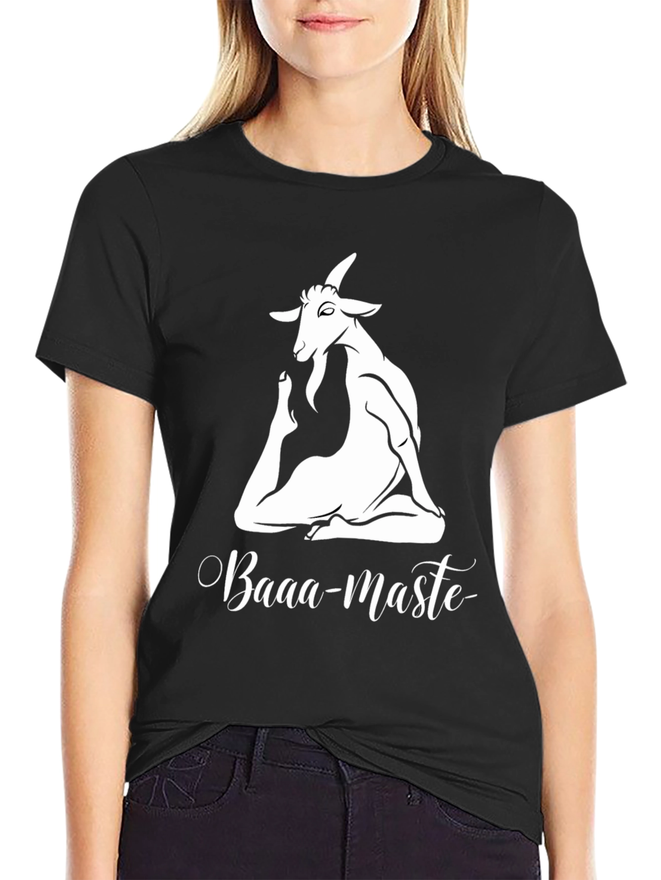 Black Yoga Goat Tee: Baaa-maste Black T-Shirt view 2