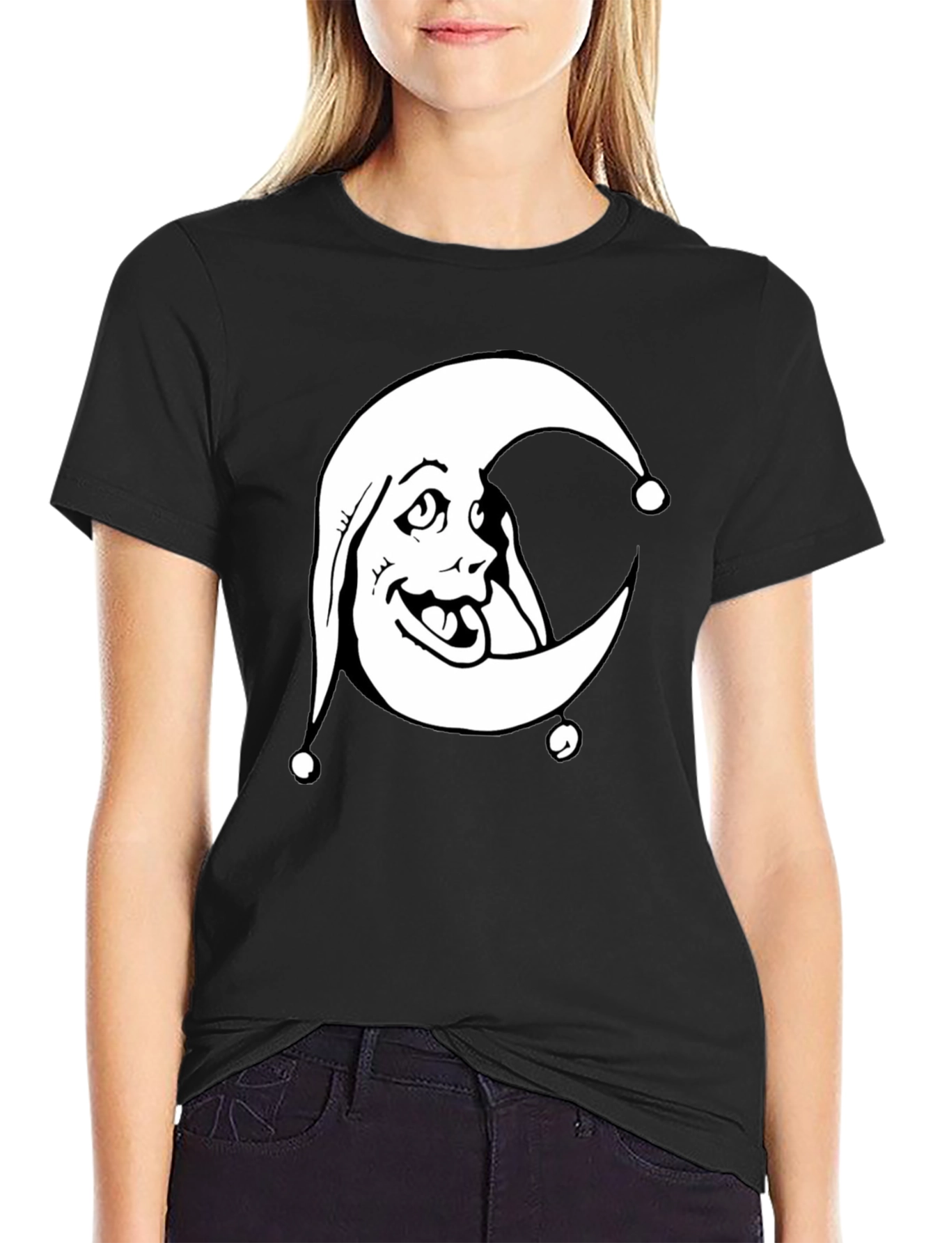 Black Moon Jester Graphic Tee - Black Cotton Shirt view 2
