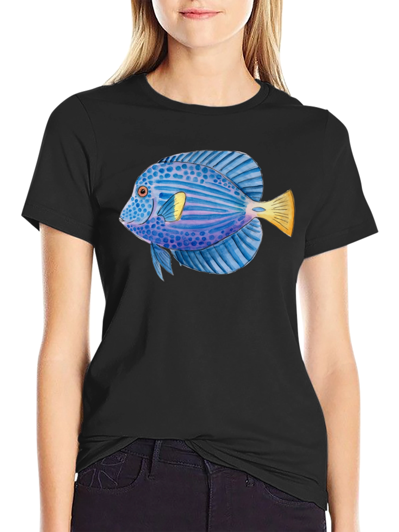 Black Cool Fish Graphic T-Shirt view 2
