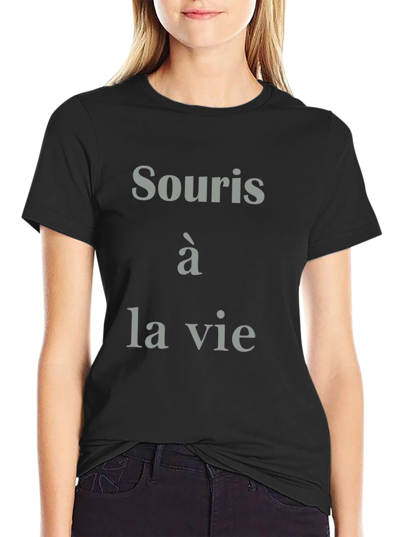 Black Smiley Life T-Shirt - French Saying Cotton Tee view 2