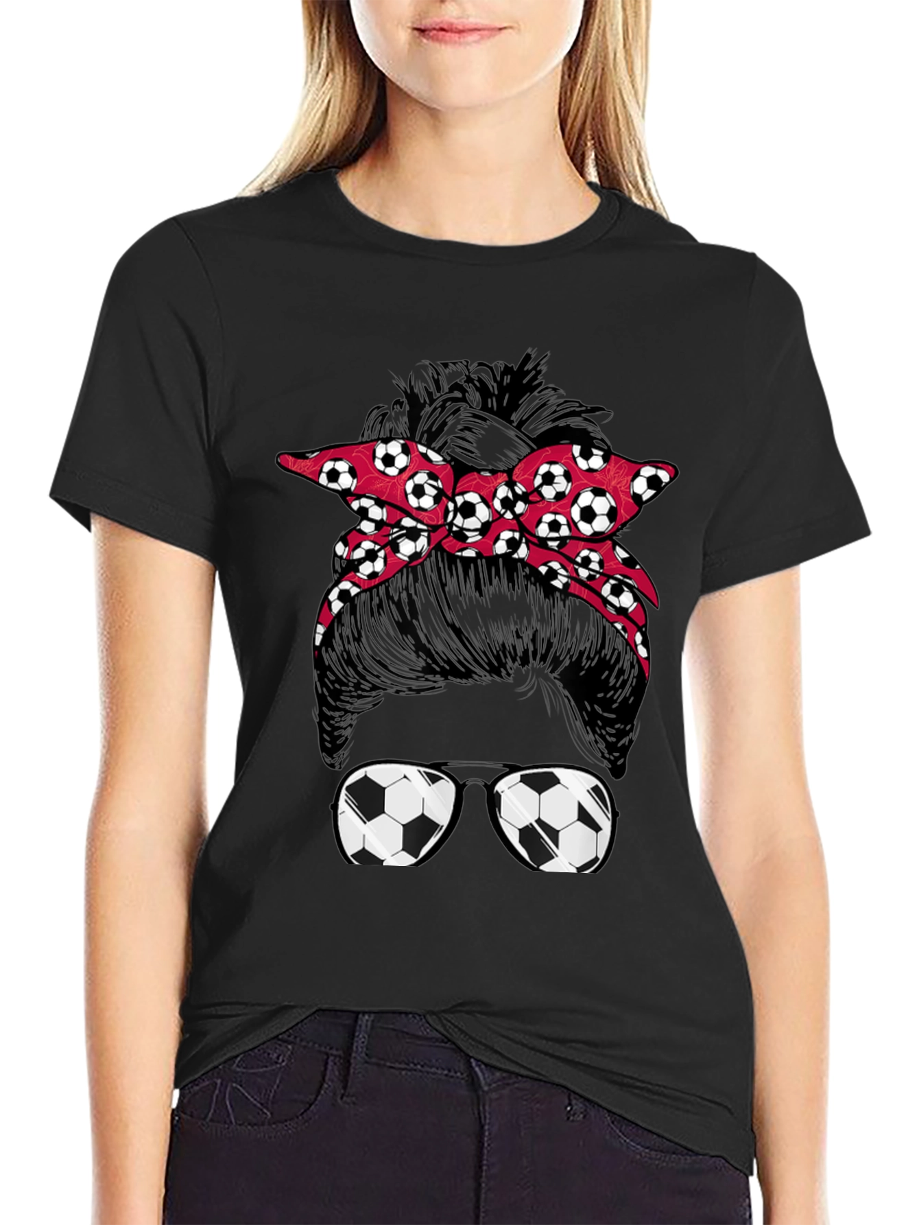 Black Soccer Mom Messy Bun T-Shirt view 2