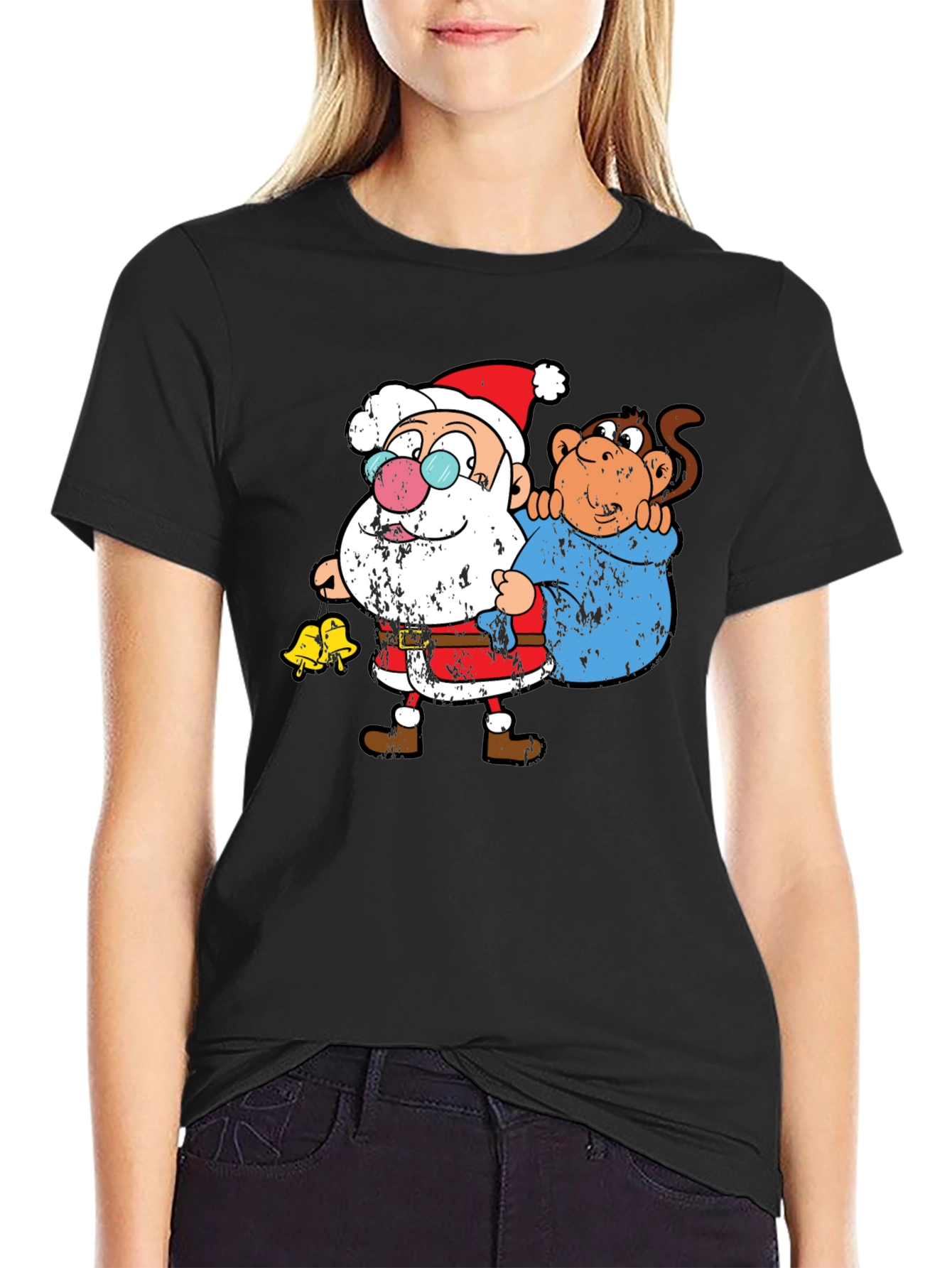 Black Santa & Monkey Graphic T-Shirt view 2