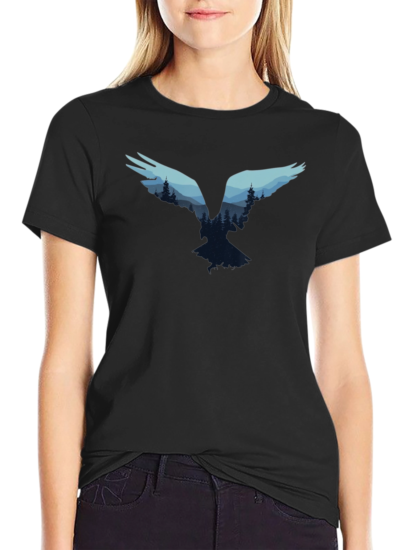 Black Nature Bird Graphic Tee - Black Cotton Blend view 2