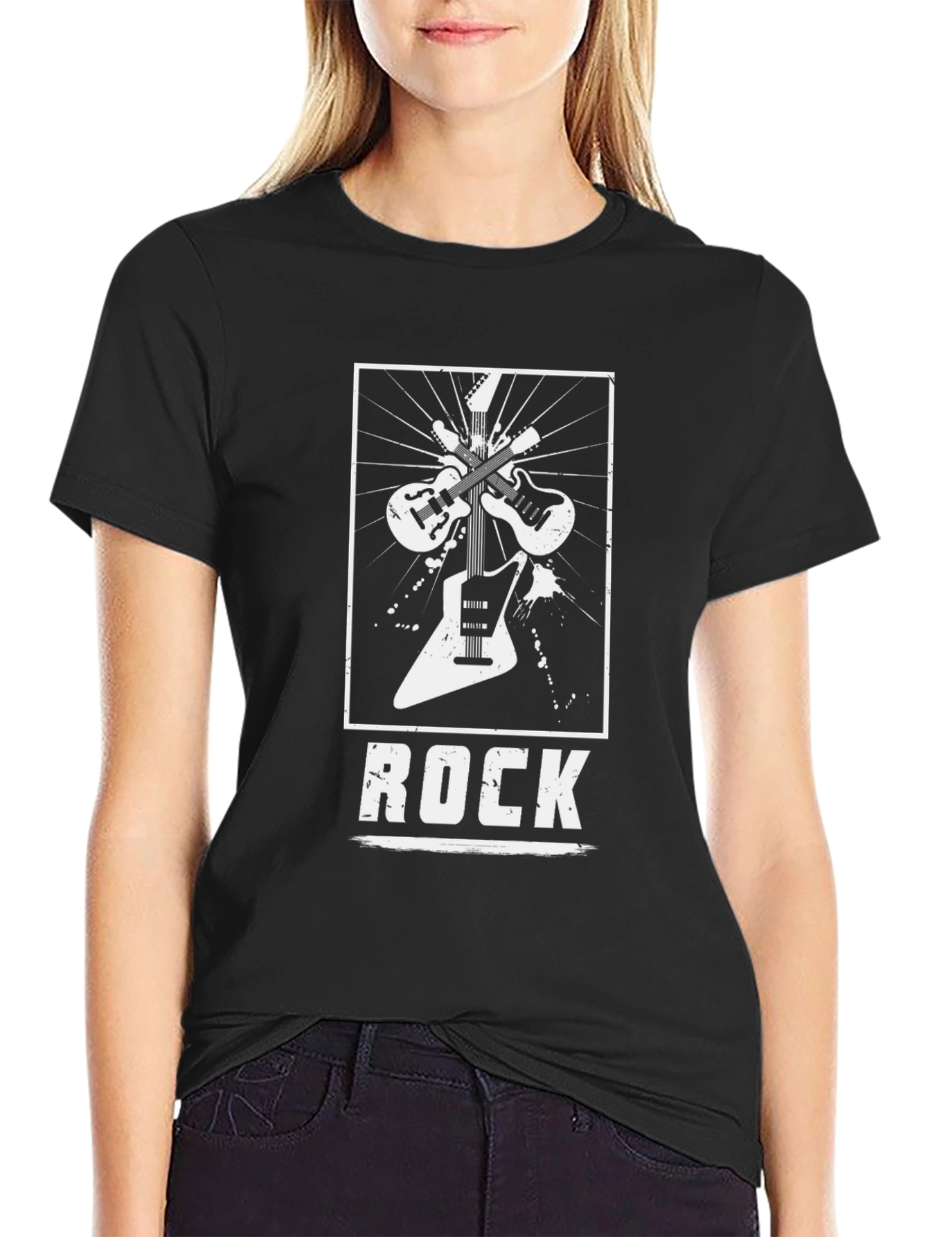 Black Rock Music T-Shirt Guitar Design Tee view 2