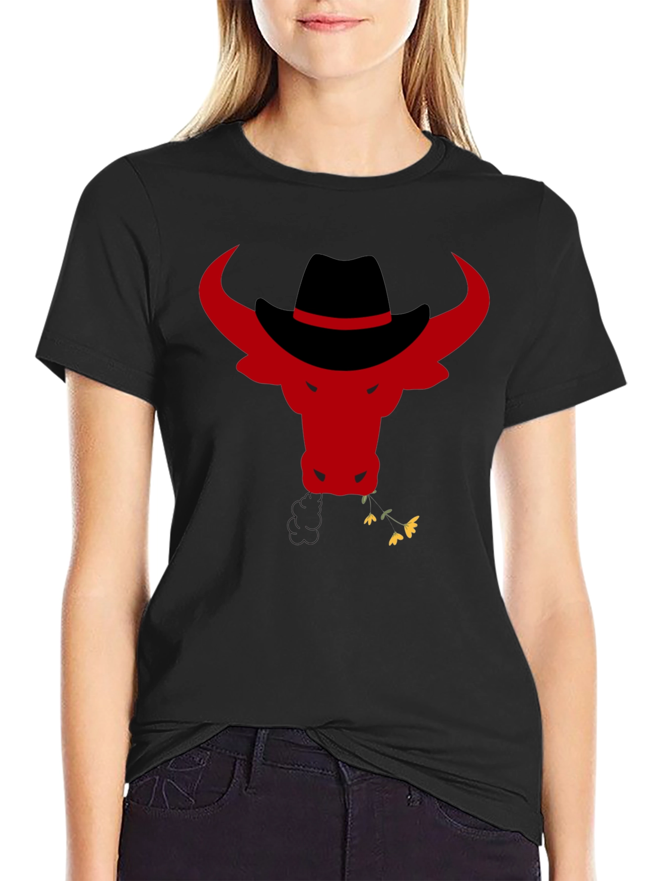 Black Cowboy Bull Graphic T-Shirt - Black view 2